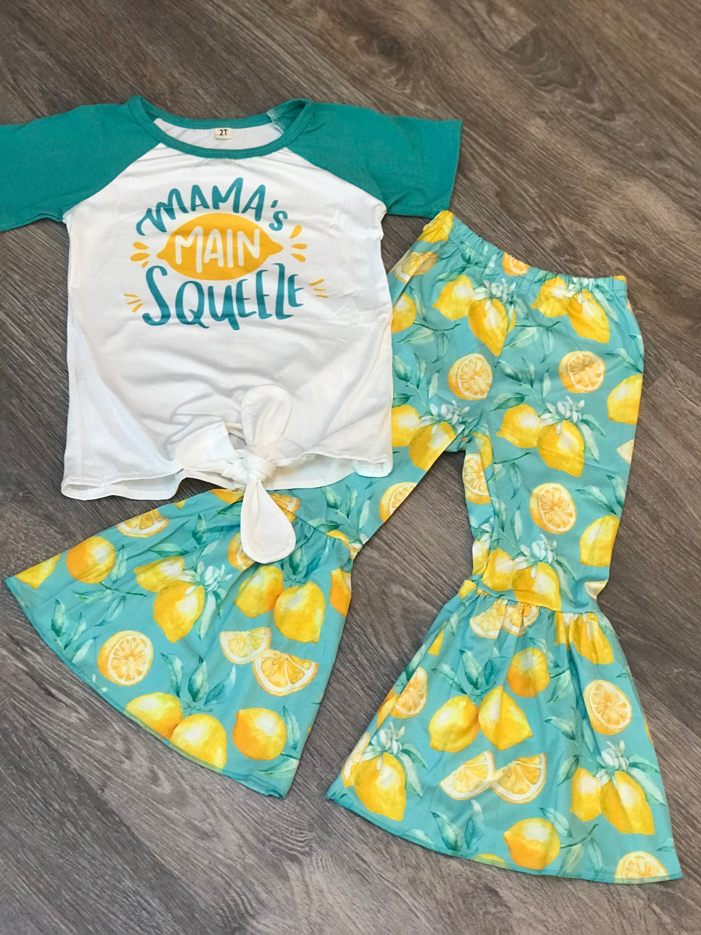 Mama's Main Squeeze bell bottom Outfit Lemon Bell Bottoms Mama's Main Squeeze tshirt lemon Fruit Flare pants Mama T-shirt