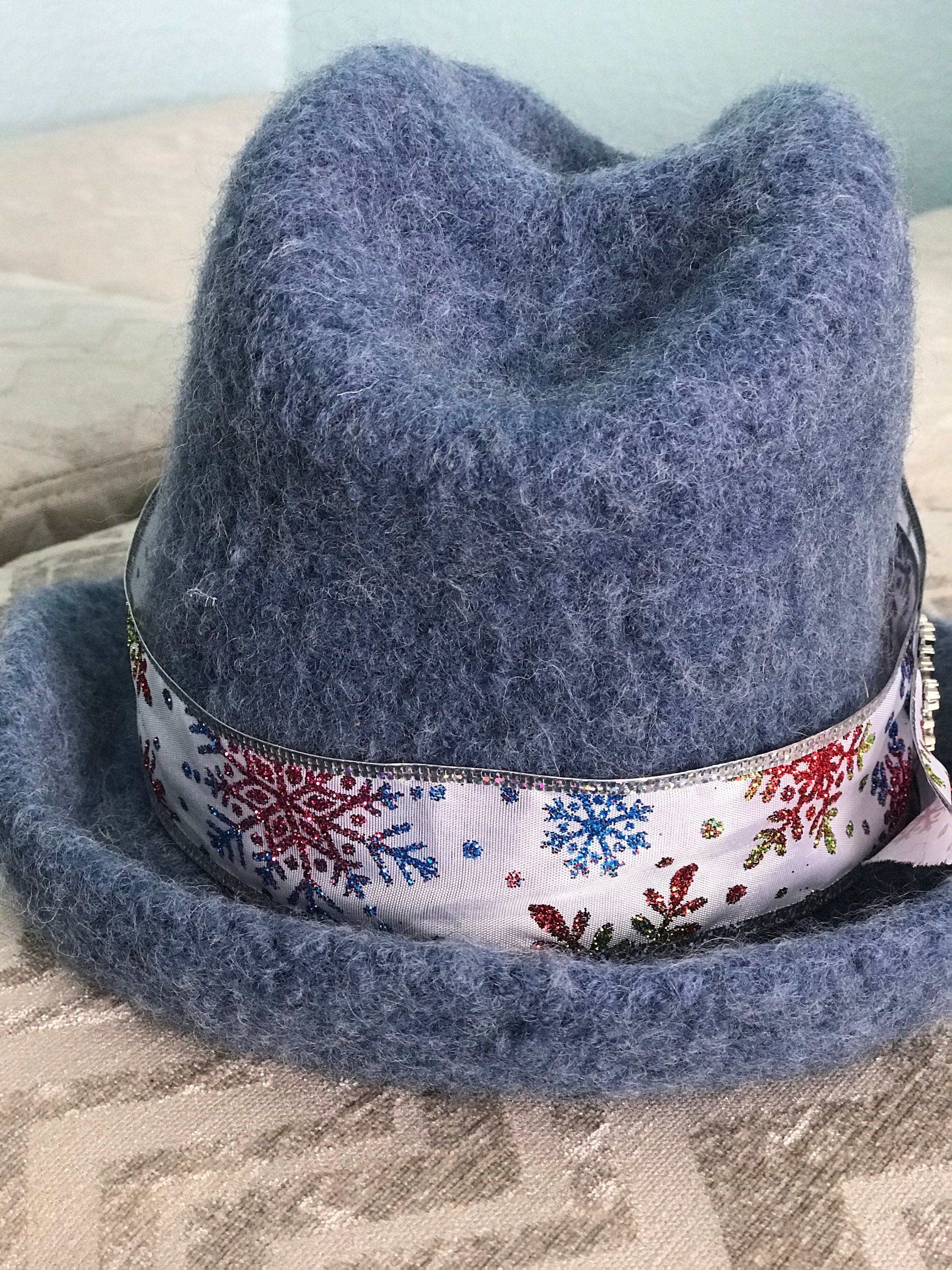 Blue Christmas Wool Hat, Felted Blue Womens Fedora