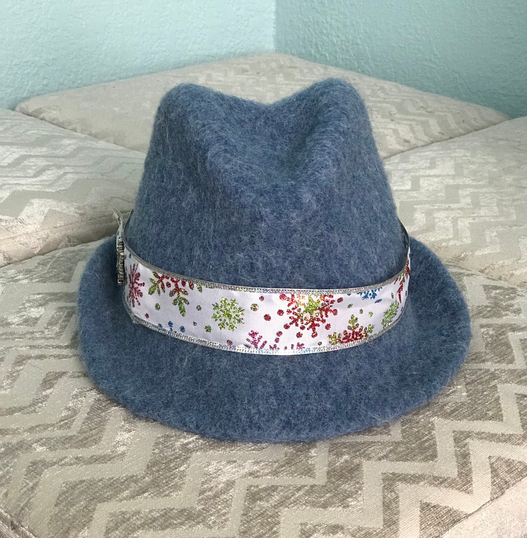 Blue Christmas Wool Hat, Felted Blue Womens Fedora