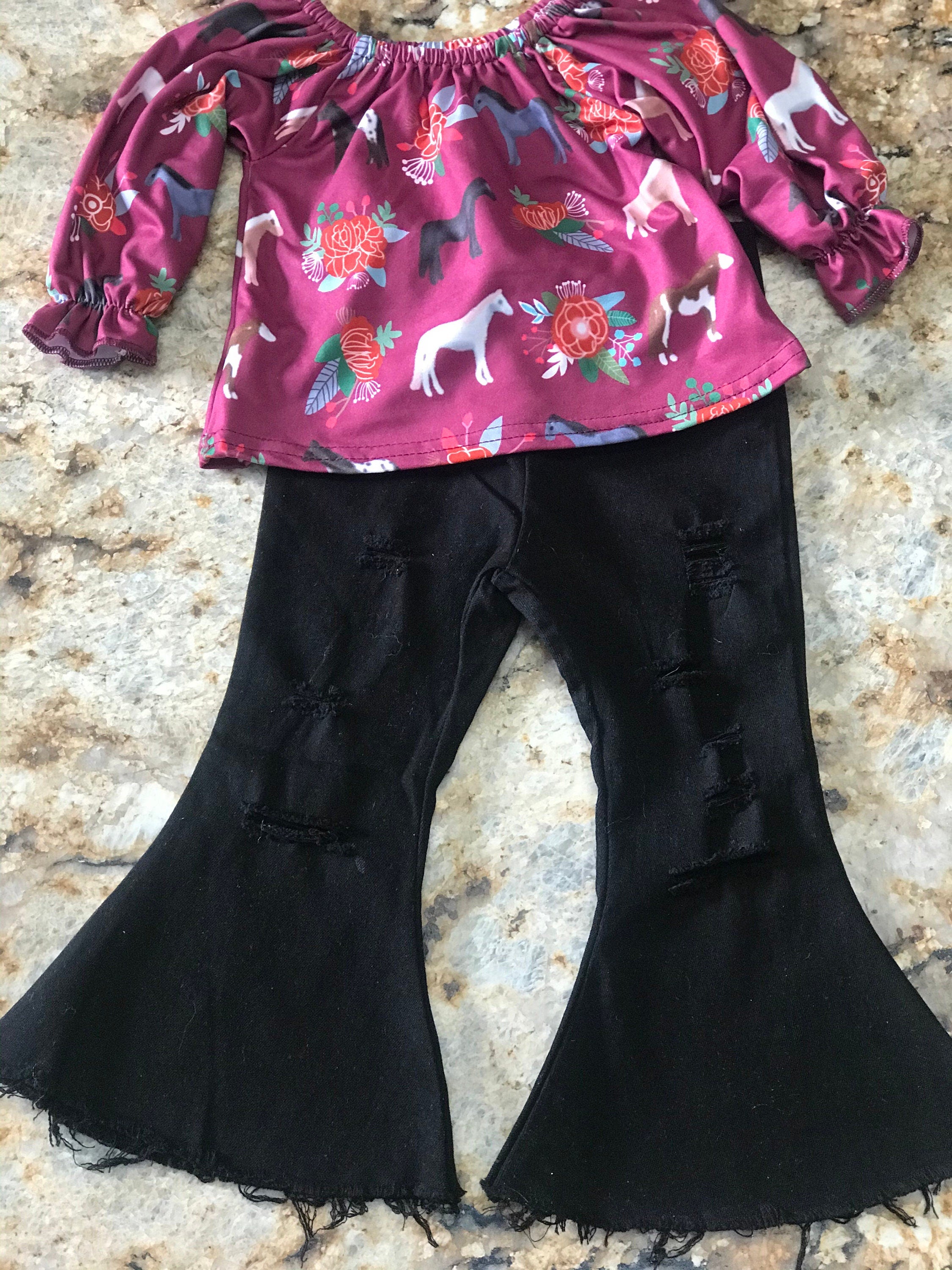 Girls&#39; Horse Shirt & Distressed Jeans Outfit | Western Birthday 
This adorable Horse-Themed Outfit is perfect for your little fashionista! Whether it’s for a birthday party or a special day out, this high-quality set will make your girl stand out.