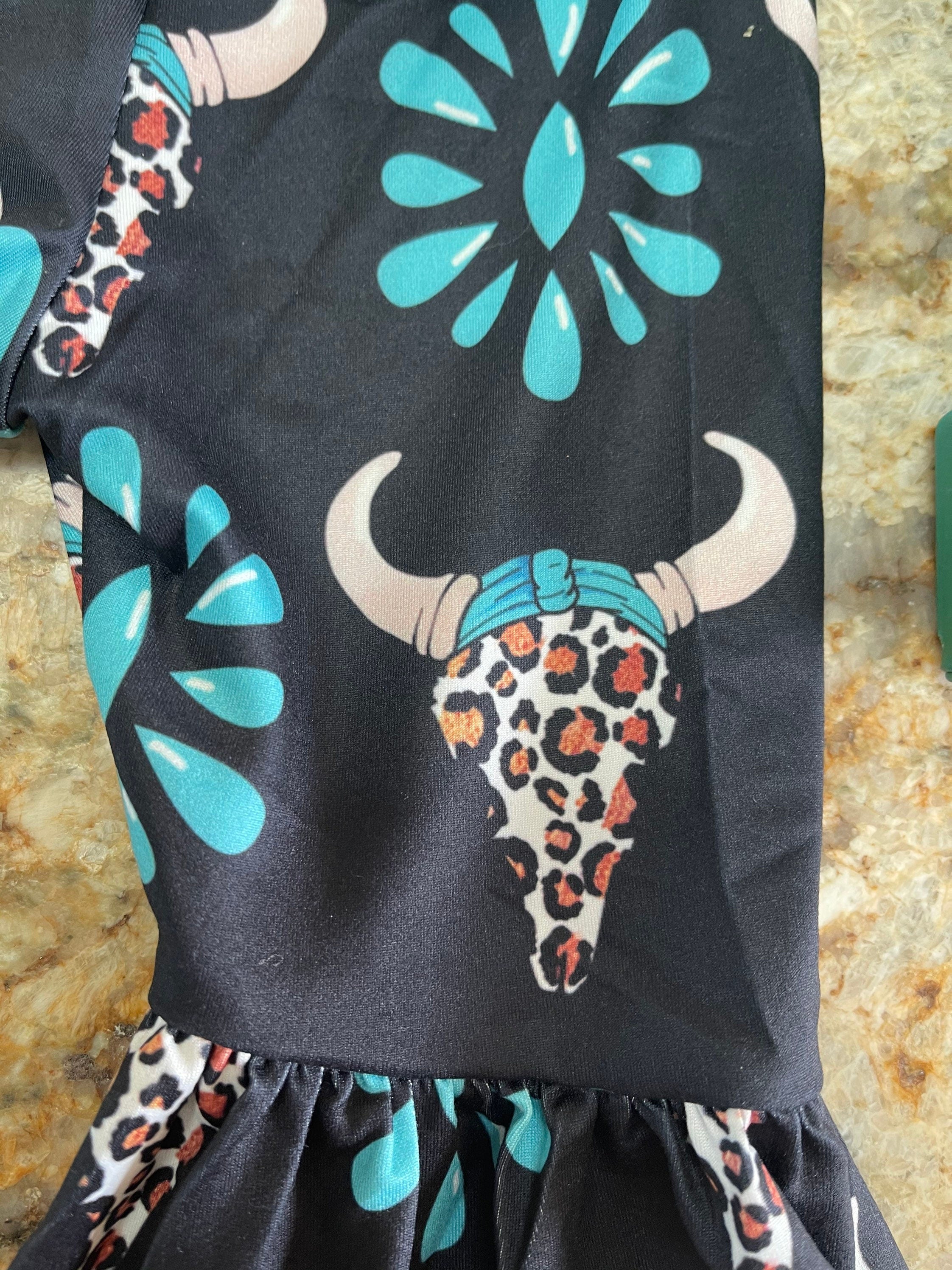 Scottish Highlander Cowgirl Bell Bottom Set | Girls Western Outfit | Cow Skull Bell Bottoms | Razels Boutique