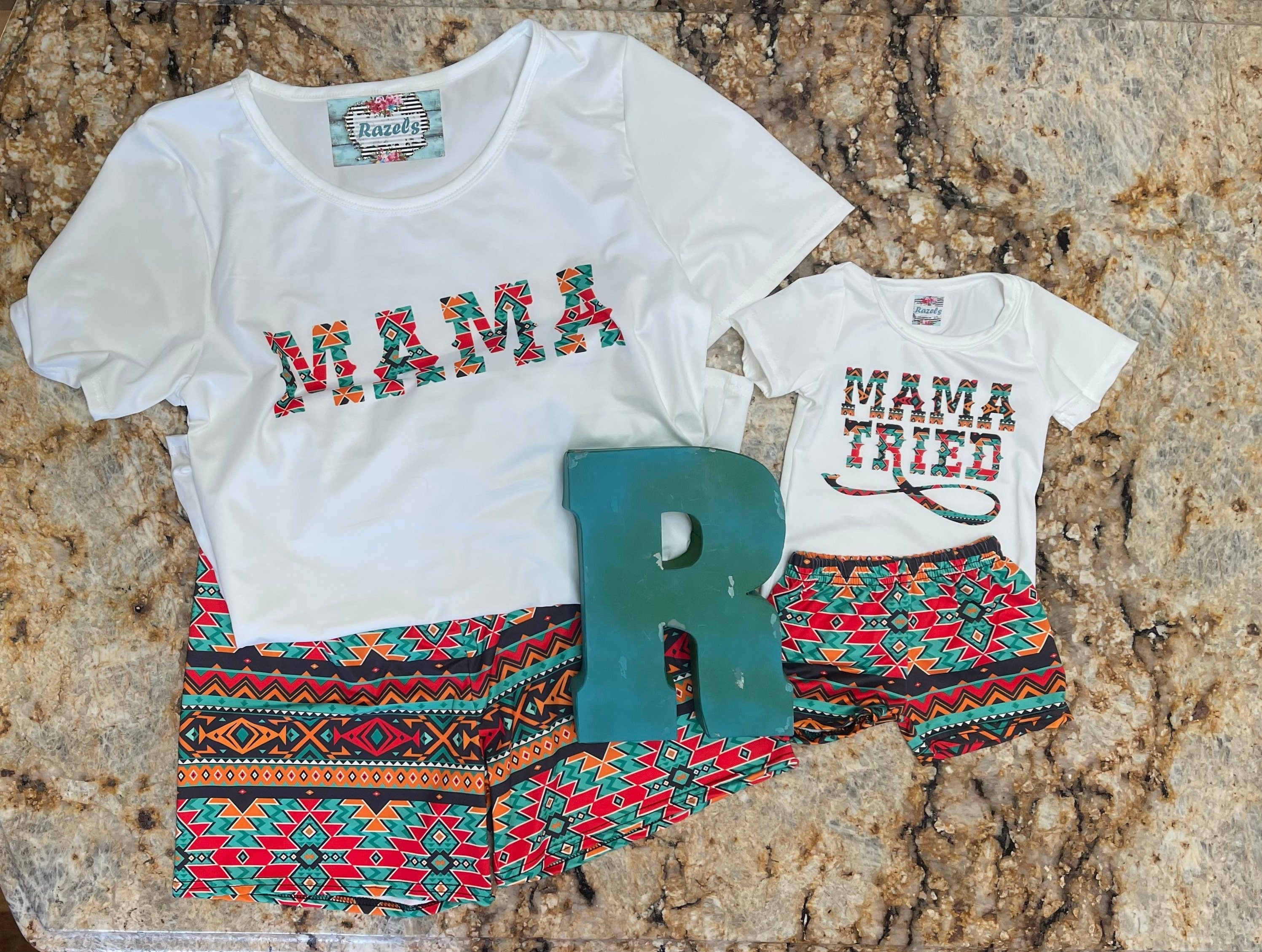 This Cowgirl Mama Pajama Short Set is perfect for lounging in style! Featuring a Mama Shirt and high-rise Aztec biker shorts, it’s comfy, chic, and great for matching with your mini. 💖✨ Shop Razels—FREE U.S. shipping on $35+ orders!