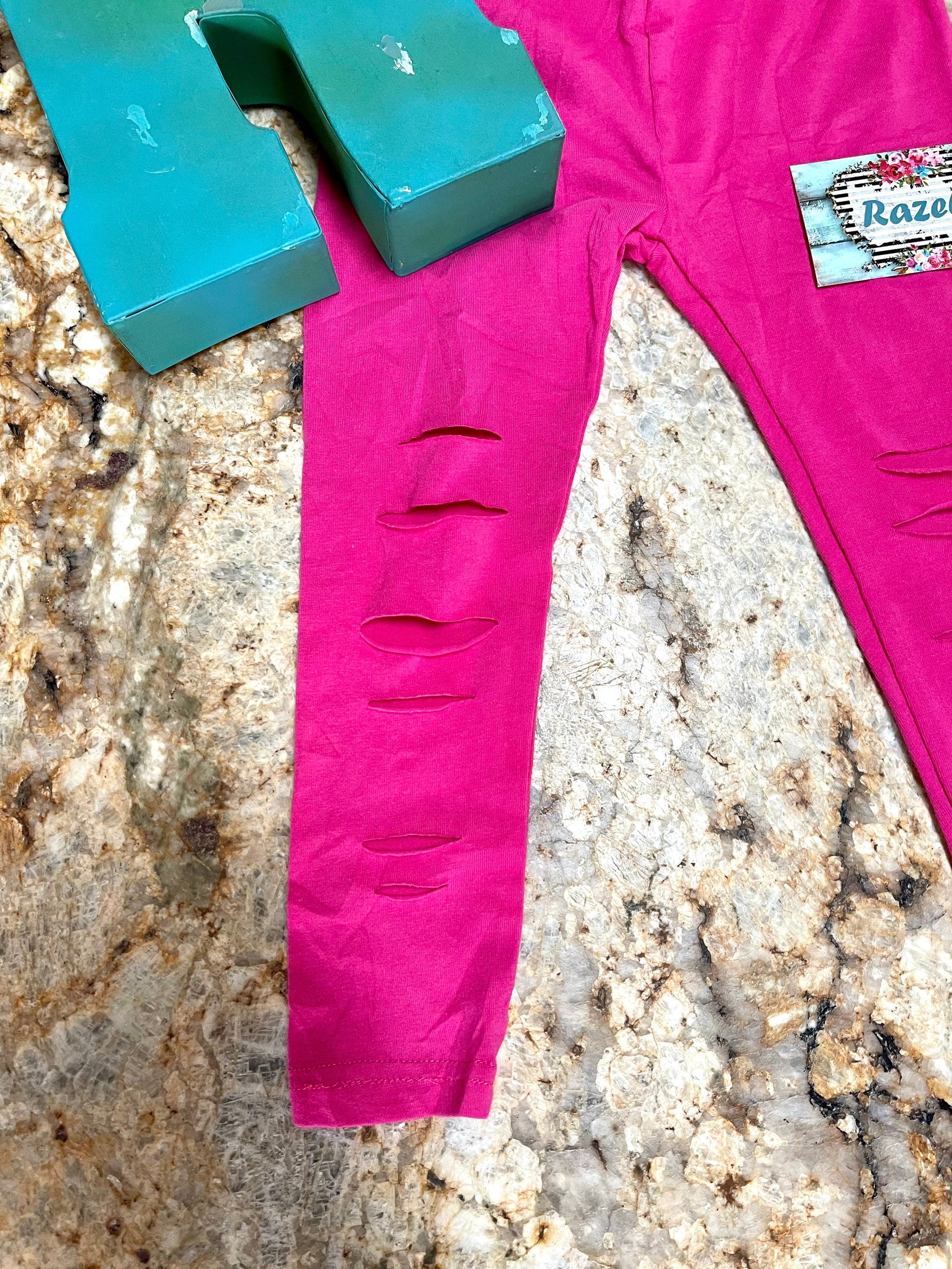 RIPPED LEGGINGS / Toddler Girls Hot Pink Distressed Pants