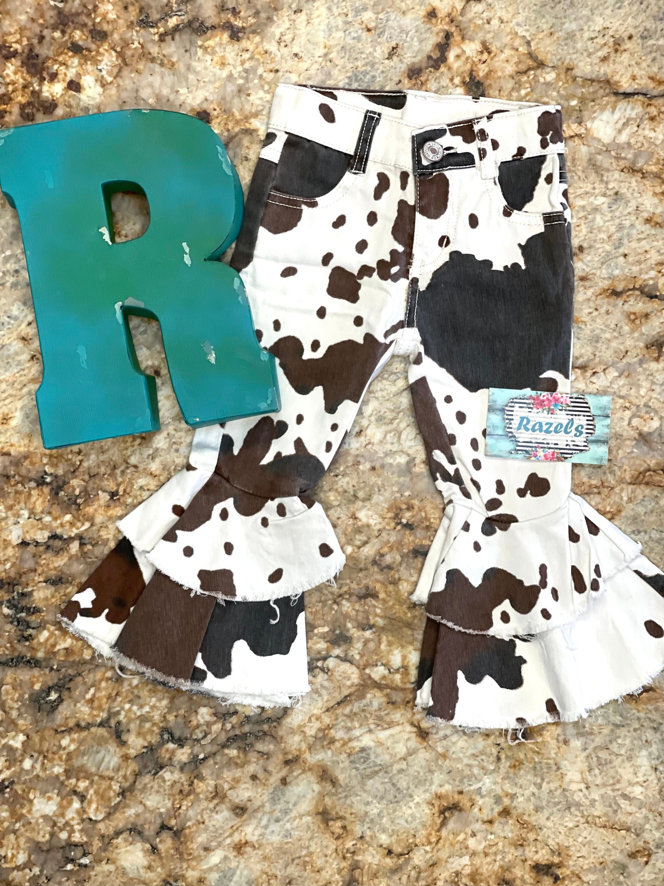 Girls COW print Pants Western JEANS Cowgirl Jeans Cow print BellBottoms