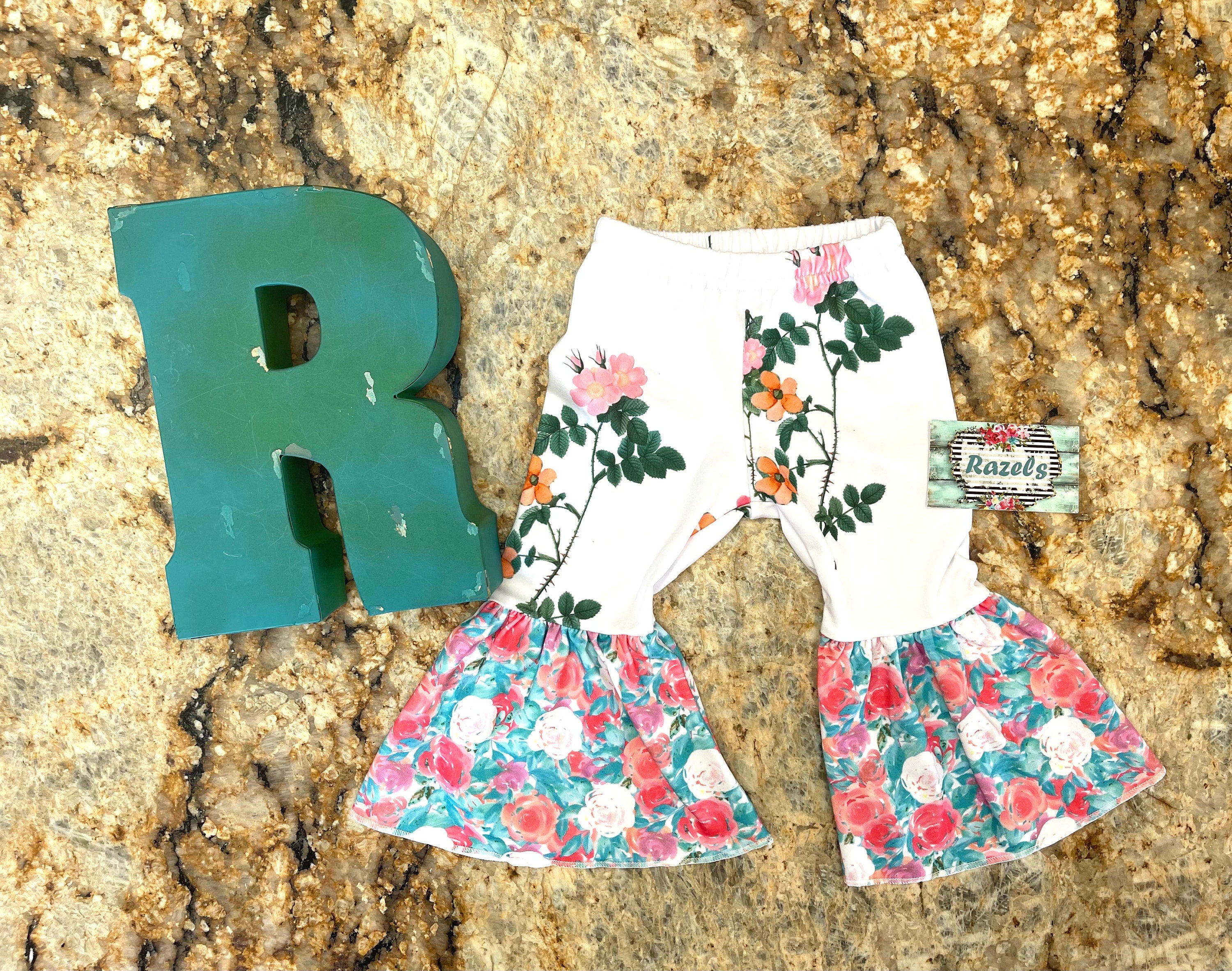 FLOWER Bell Bottoms WILDFLOWER Pants Girls Cute White Floral Bell Bottoms