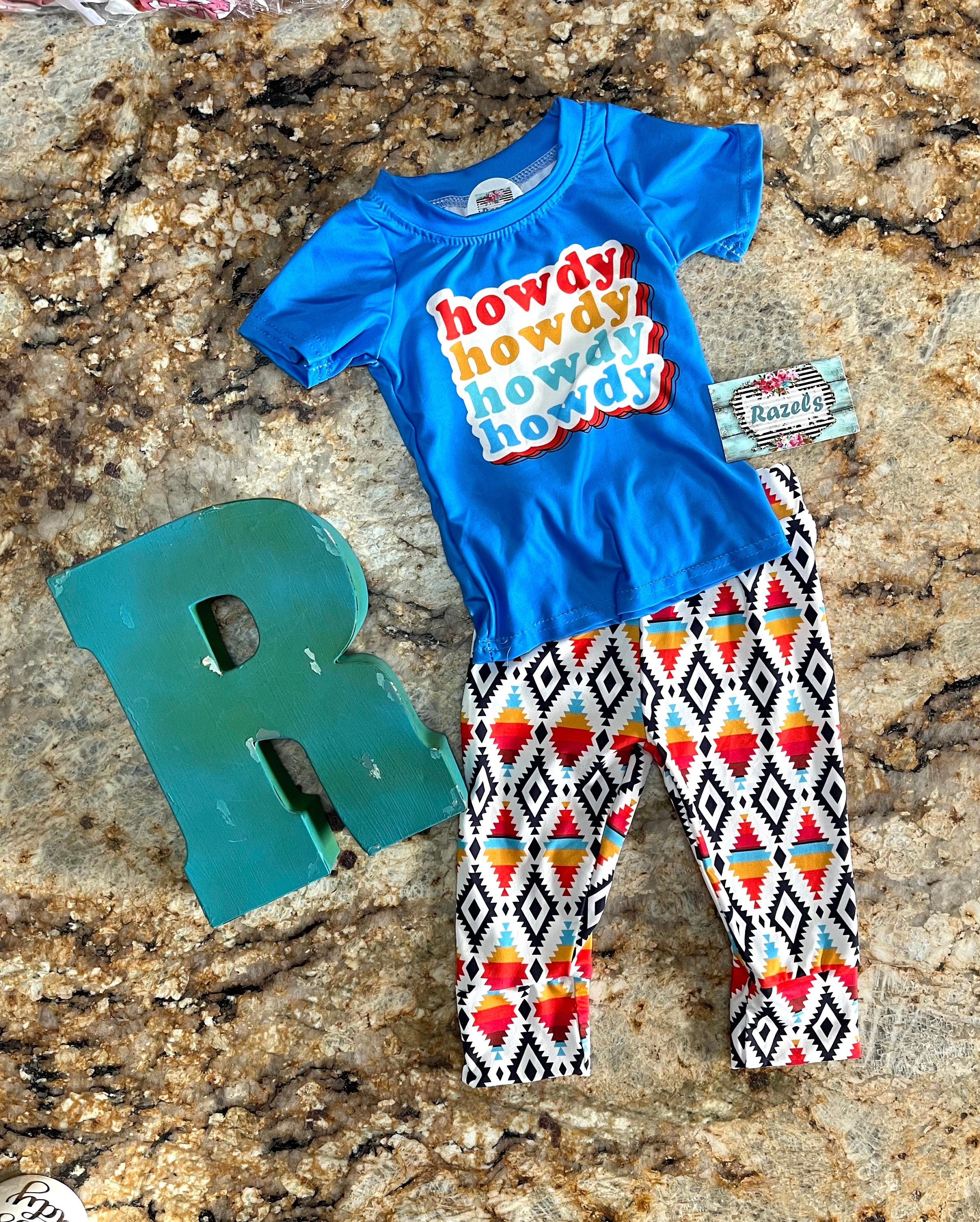 Retro Howdy Tshirt and Aztec Jogger pants