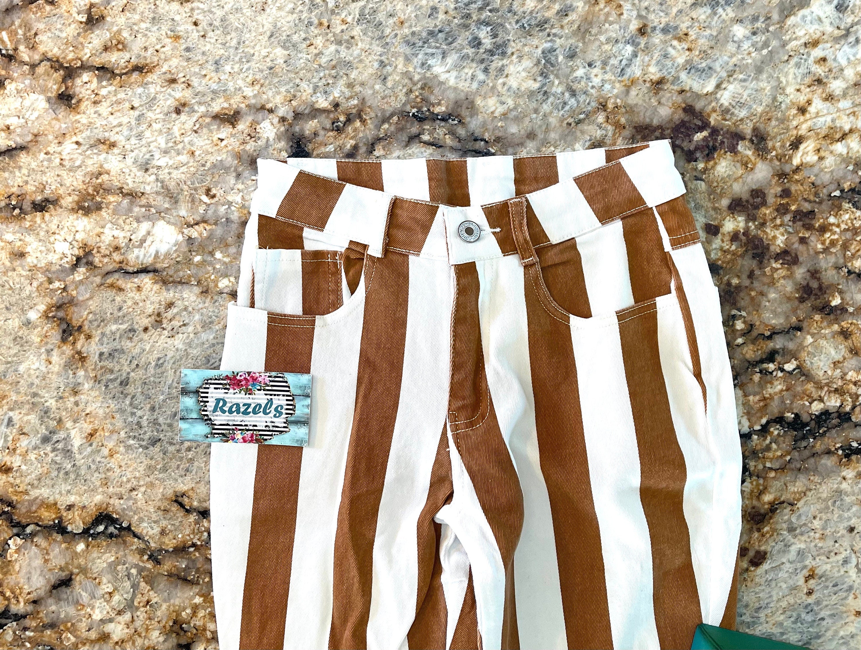 adult STRIPED Bell Bottom Jeans, Boho COWGIRL Frayed Flare Jeans