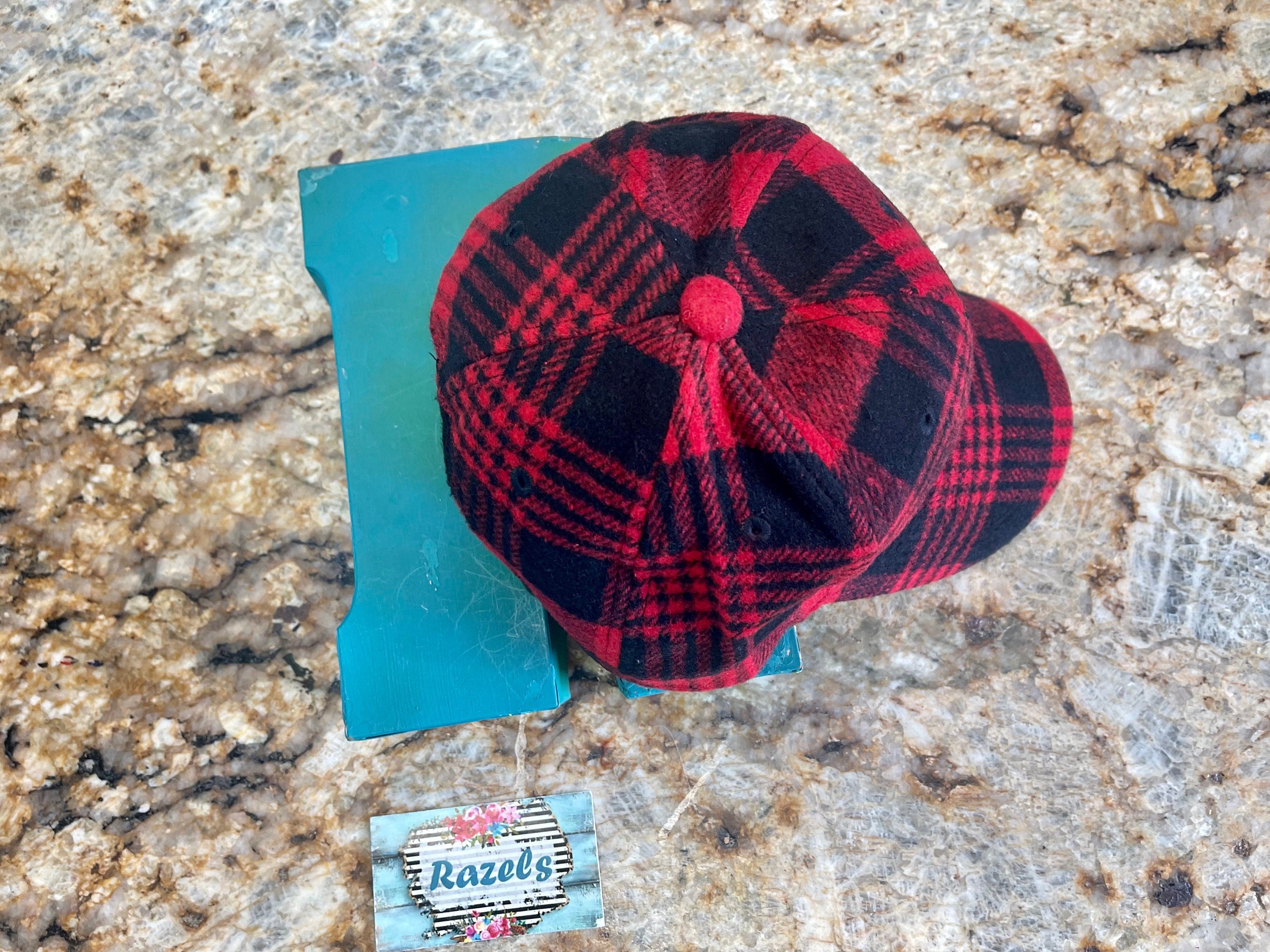 Red & Black Buffalo Plaid Trucker Hat - Cozy Winter Flannel Cap, Christmas Gift