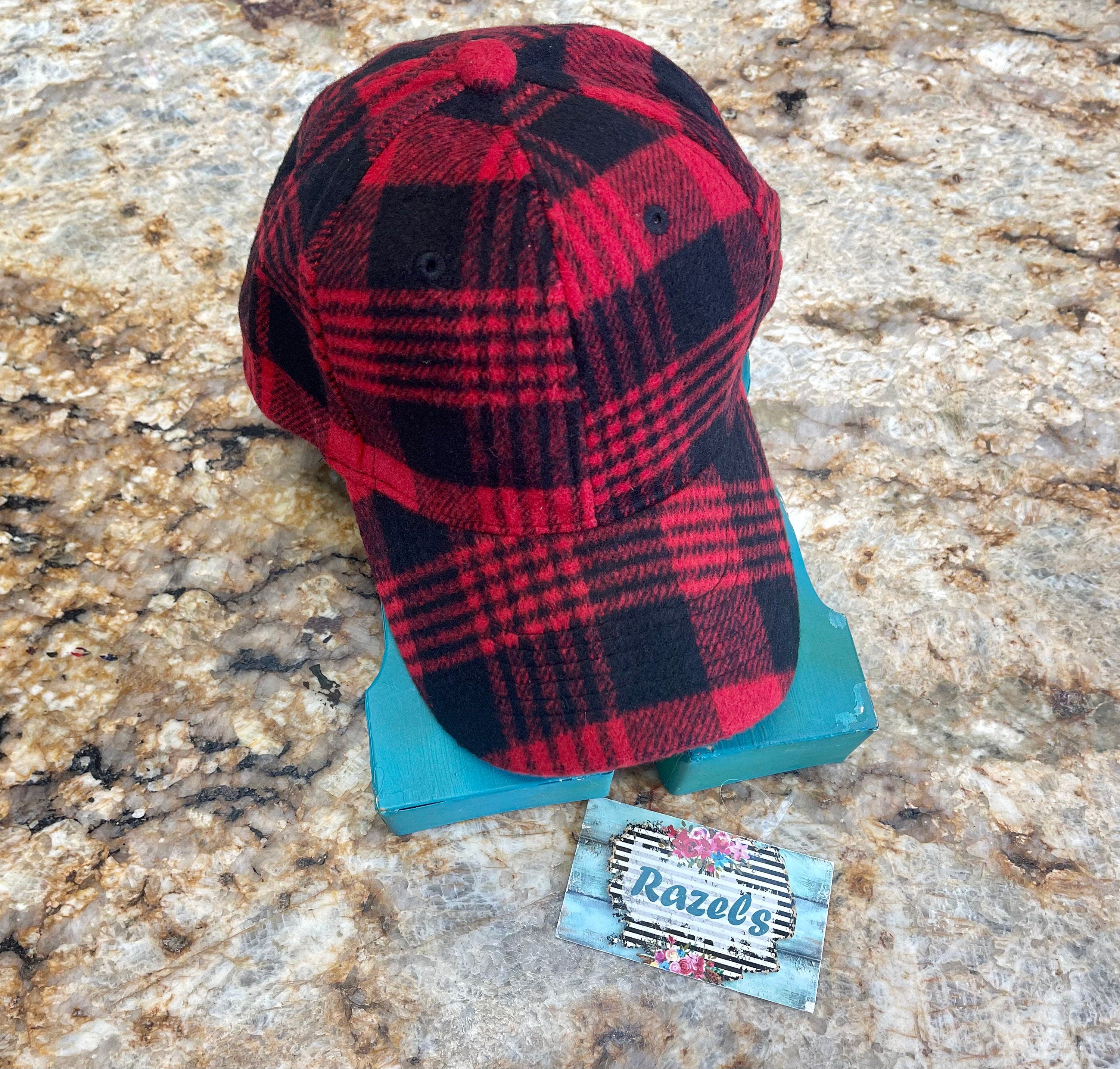 Red and Black Hat Trucker Hat | Buffalo Plaid Hat, Winter Flannel Cap, Christmas Hat, Elmer Fudd Cap