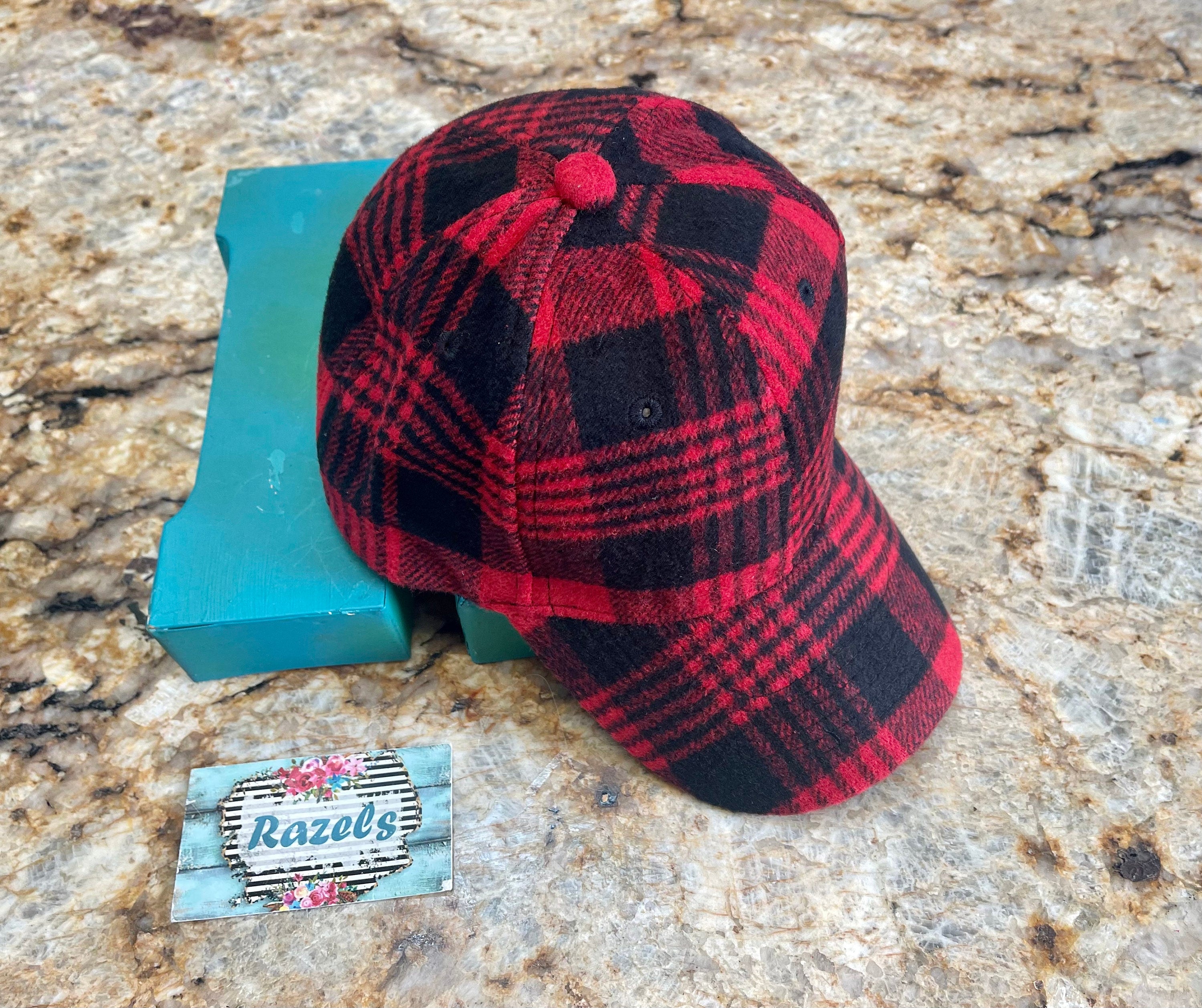 Red and Black Hat Trucker Hat | Buffalo Plaid Hat, Winter Flannel Cap, Christmas Hat, Elmer Fudd Cap