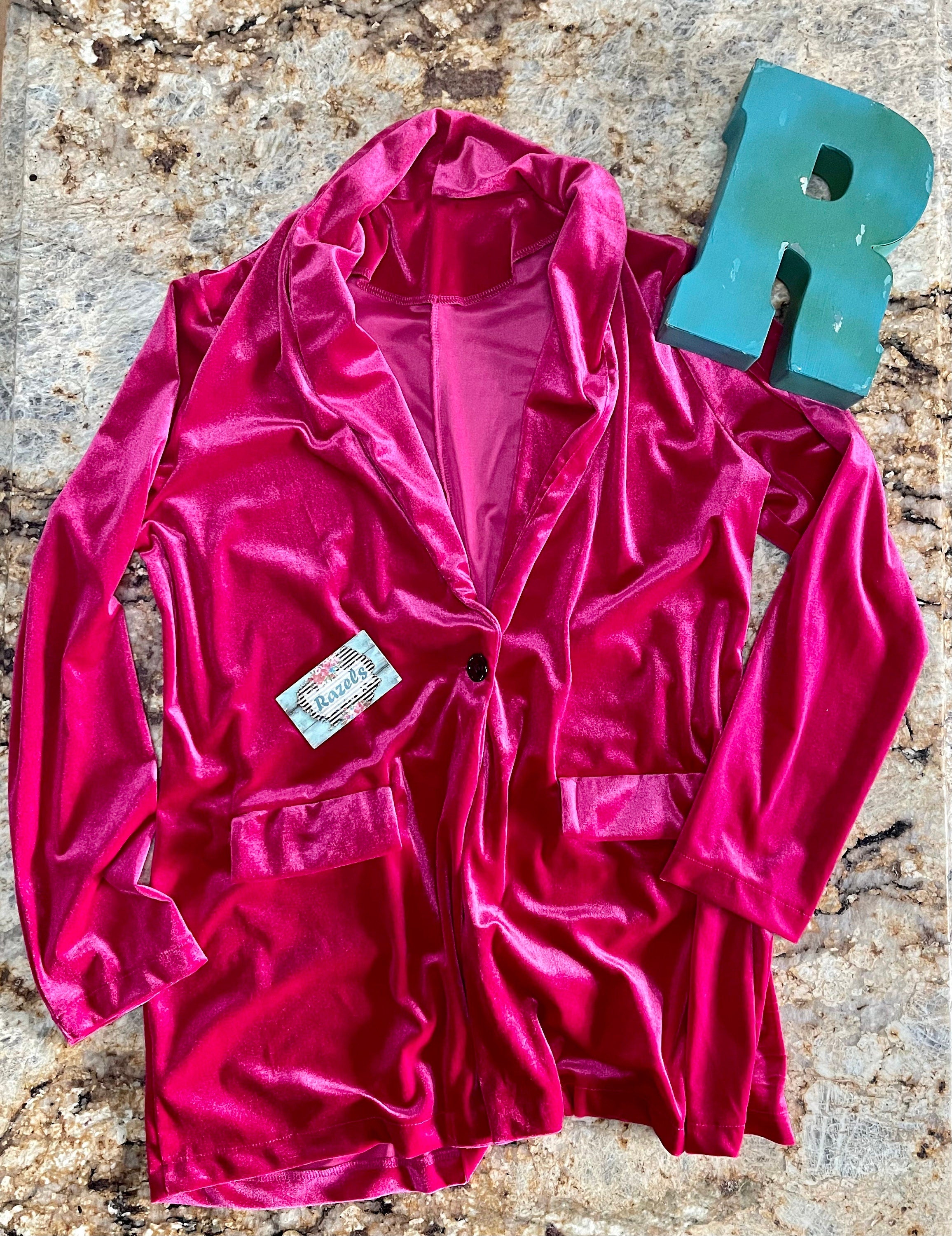 Velvet Blazer is available in vibrant Hot Pink, yellow, and elegant Green. They are as soft and cozy as they are stylish! Featuring an open front design, full-length sleeves, and two front pockets, it’s perfect for layering.