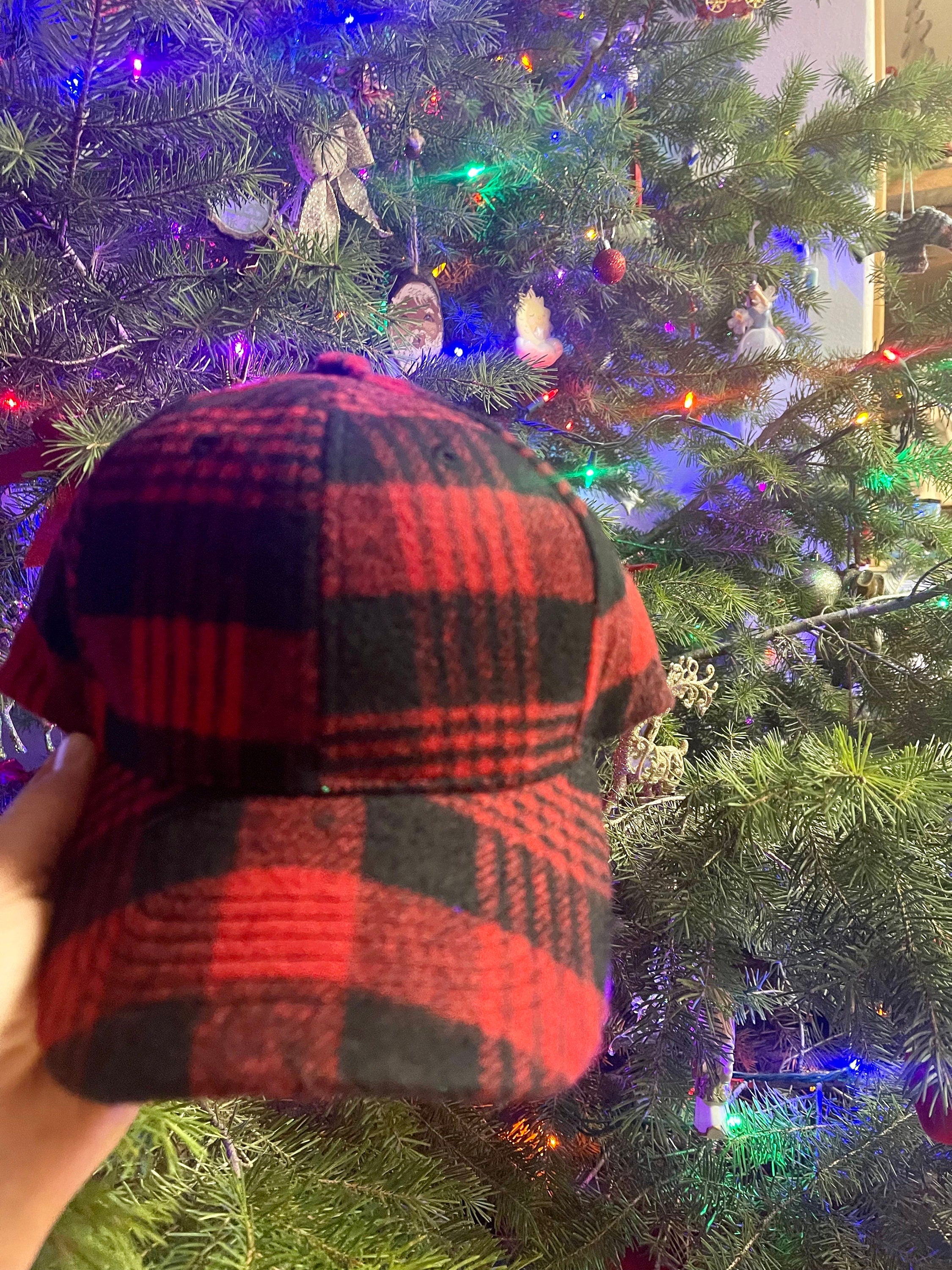 Red & Black Buffalo Plaid Trucker Hat - Cozy Winter Flannel Cap, Christmas Gift