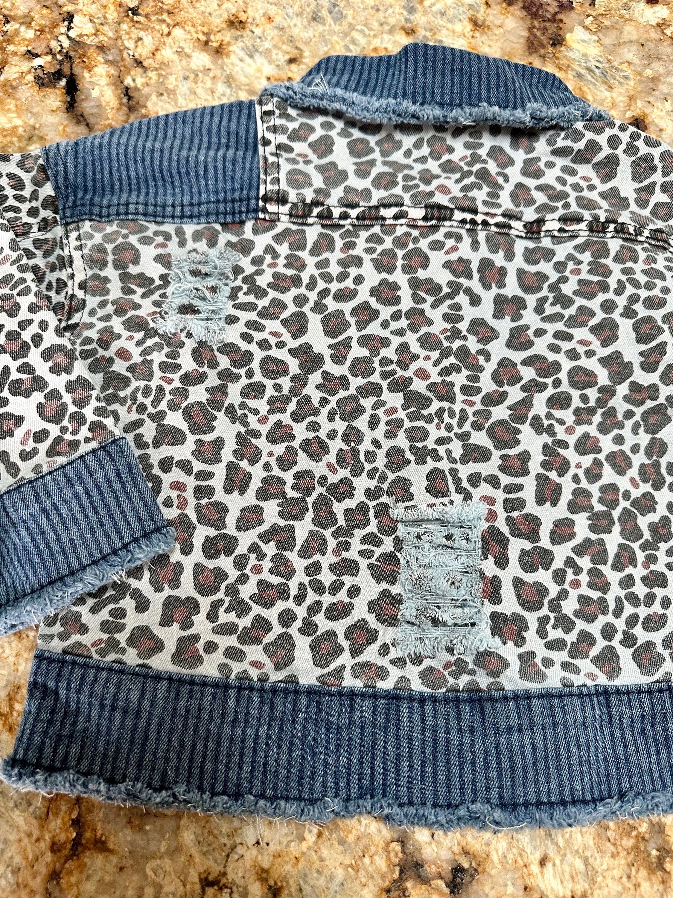 4t Jean Jacket Girls Cheetah Print Denim Frayed Edge, Lightweight Fall Coat -Razels