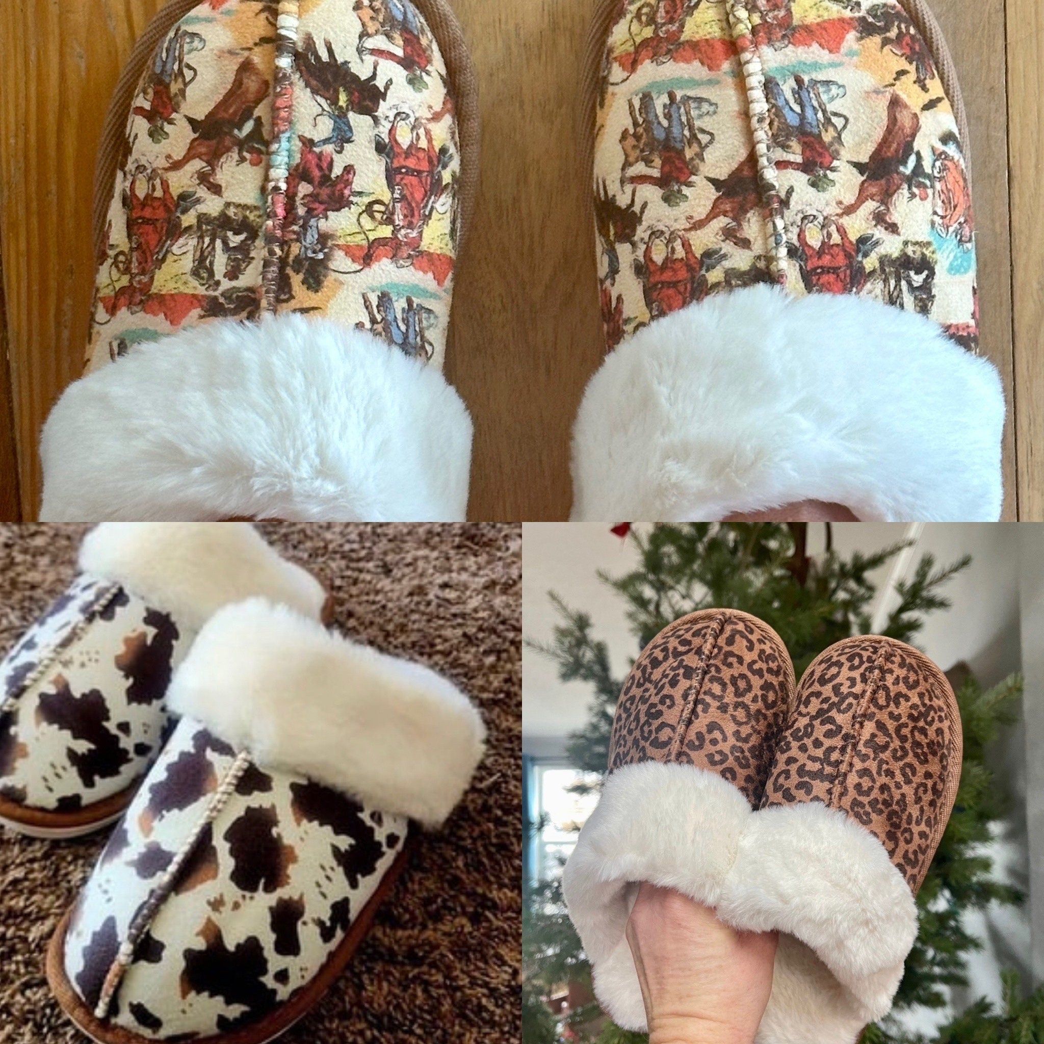 Razels Plush Slippers in Cowboy print, Cowprint and Cheetah Print