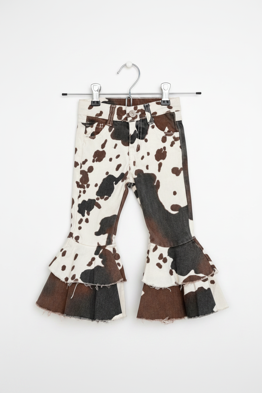 Girls Cowprint Bell Bottom Jeans | Western Cowgirl Cowhide Pants