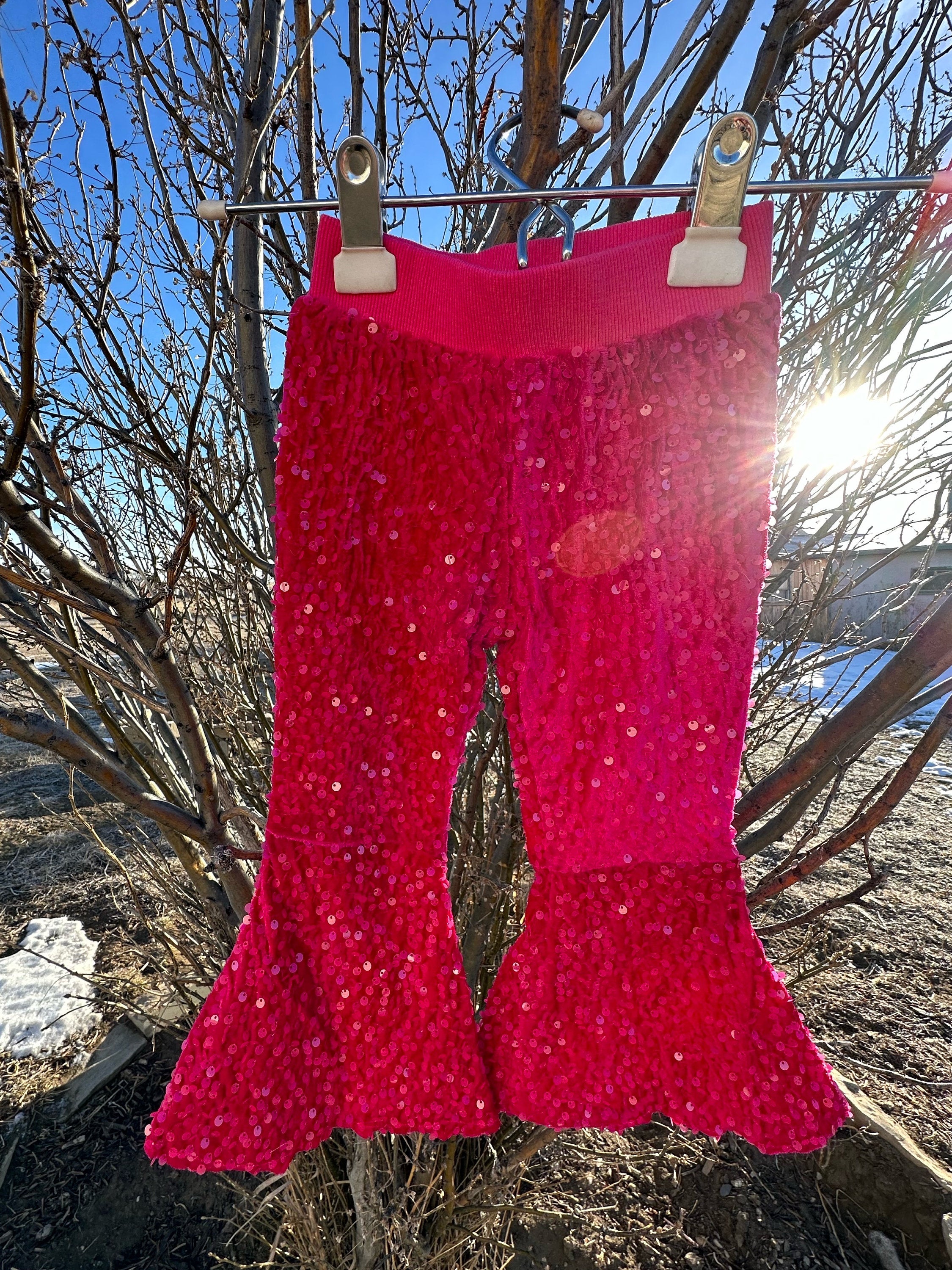 Girls Sparkle Sequin Bell Bottoms, PINK TURQUOISE Sequin Pants