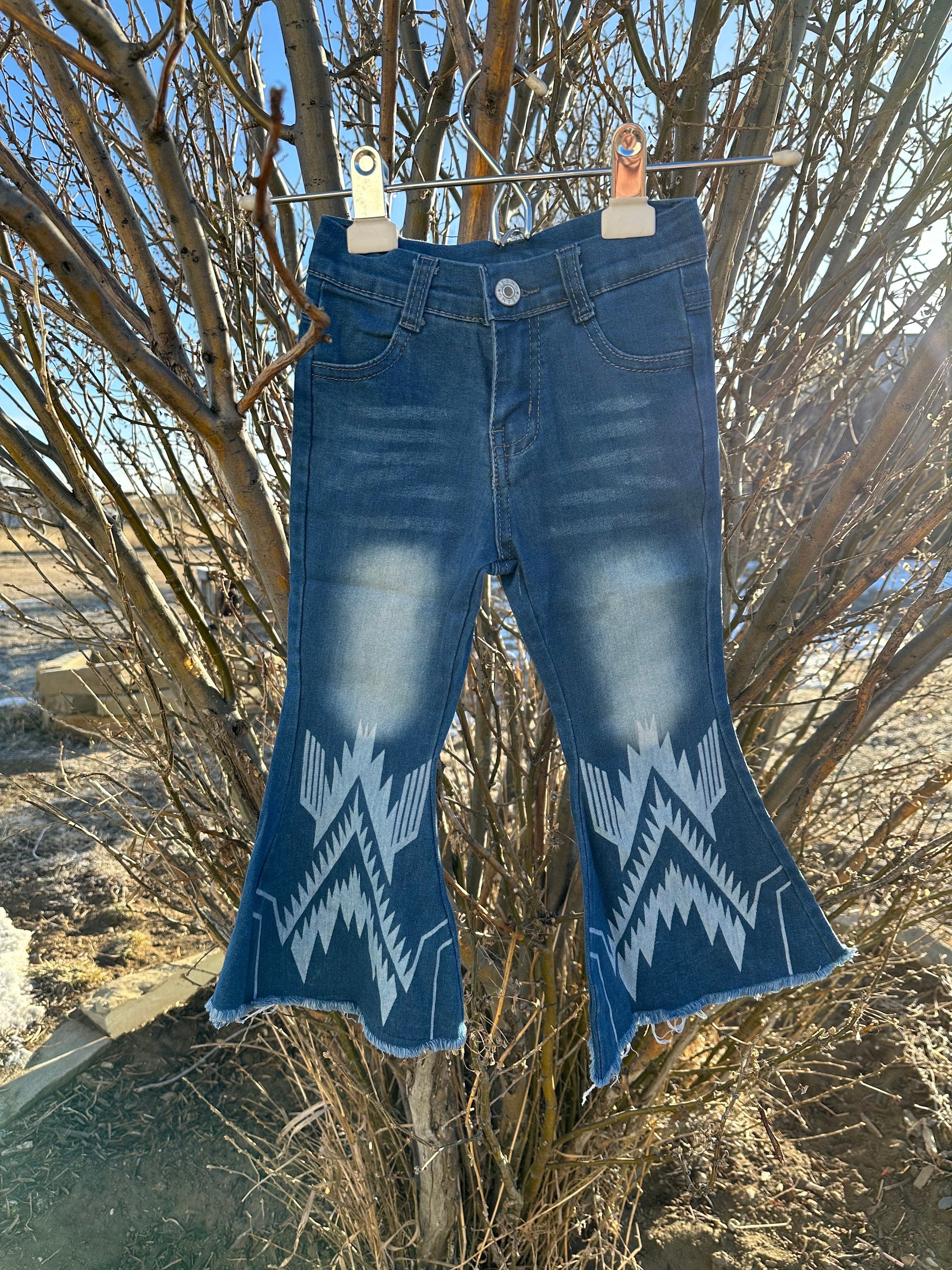 Girls Western Cowgirl Jeans Flare Jeans Kids Southwestern Rodeo Cowgirl Bell Bottoms -Razels