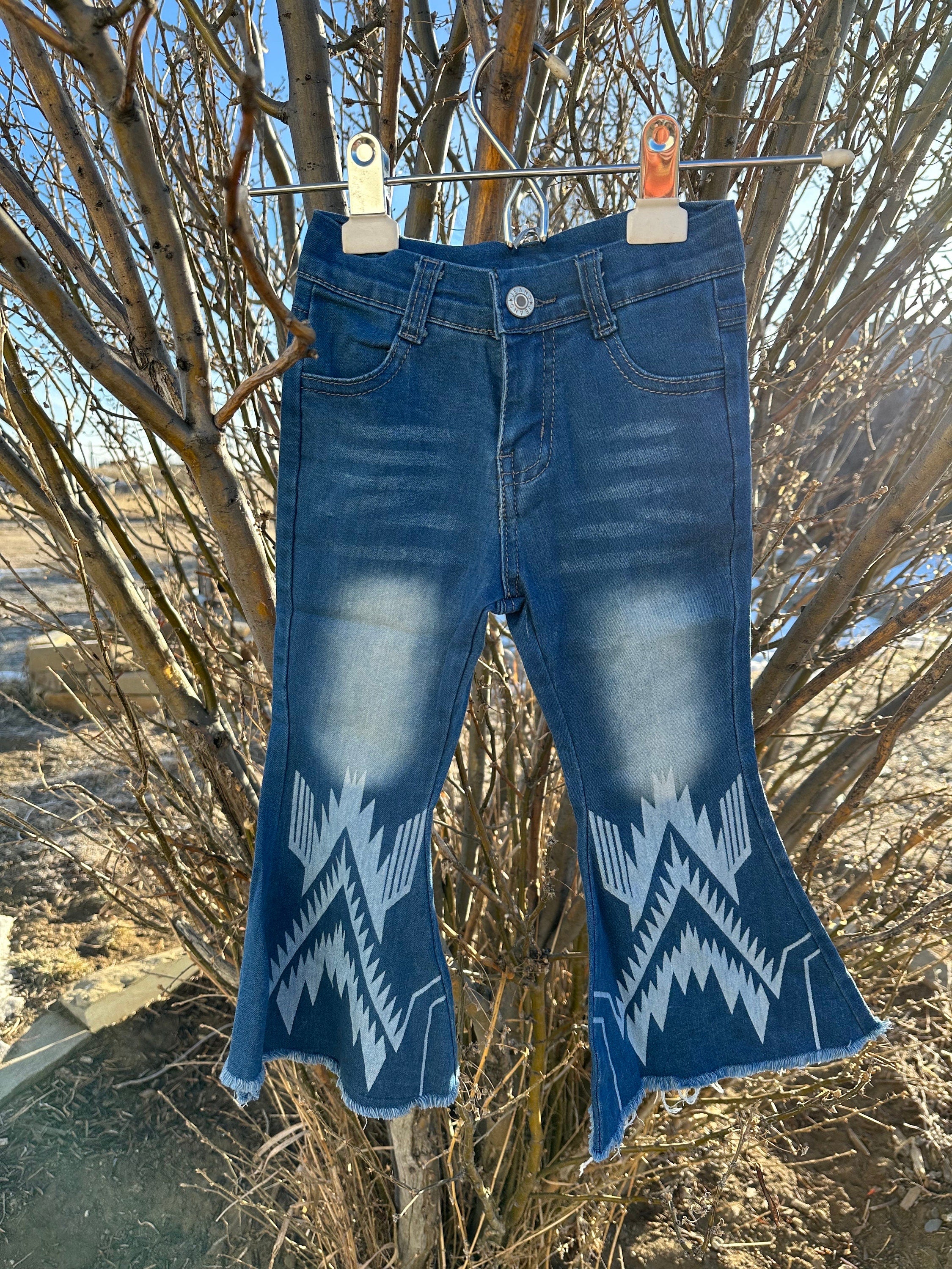 Girls Western Cowgirl Jeans Flare Jeans Kids Southwestern Rodeo Cowgirl Bell Bottoms -Razels