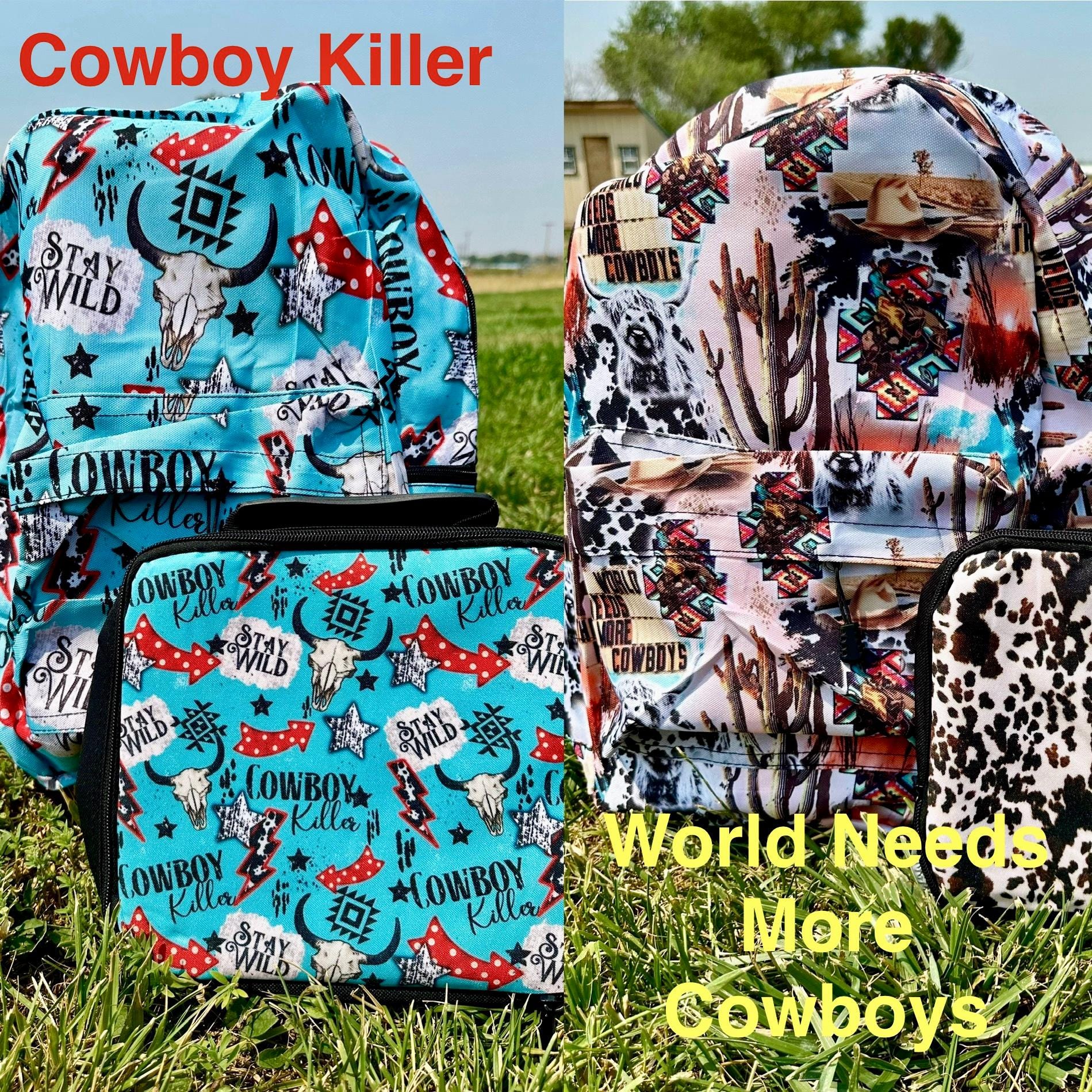 KIDS Western Backpack & Lunch Bag, Highland Cow Backpack -Razels