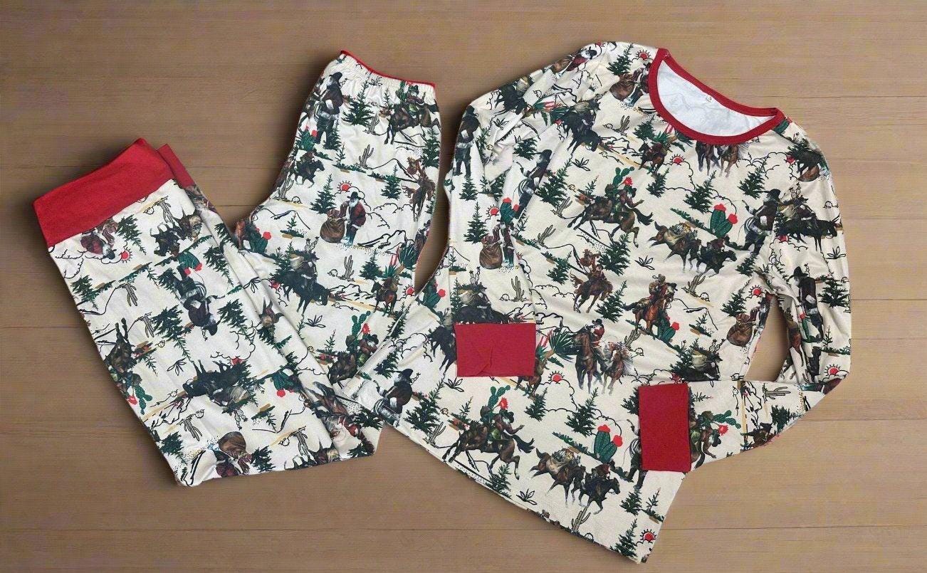 Original Cowboy Christmas Pajamas | Western Family Matching PJs | Adult Cowboy Santa Christmas Pajamas | Holiday Family Sleepwear -Razels