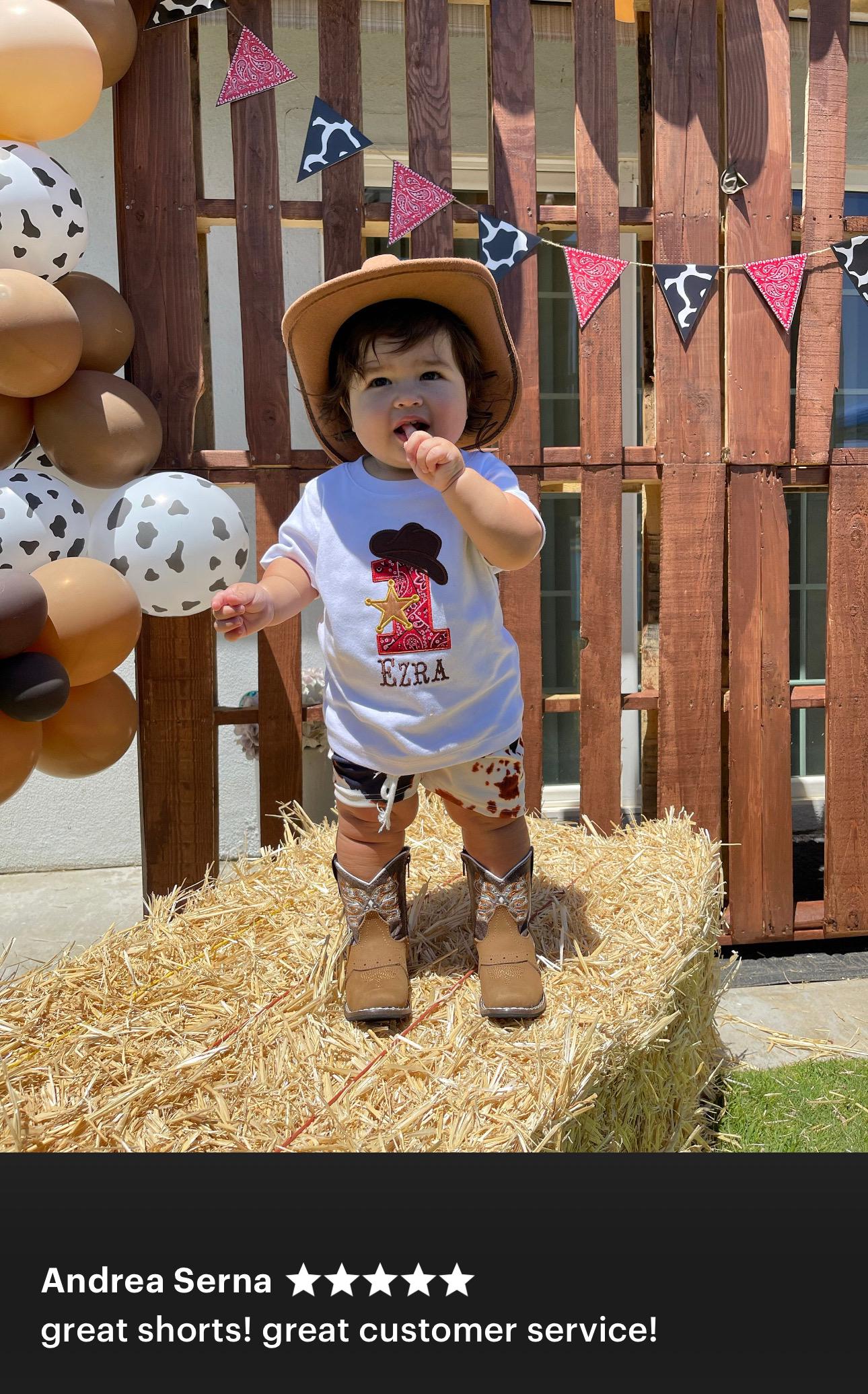 Cow Print Swim Suits are perfect for little cowboys and cowgirls!  Available Styles: Cow Print One-Piece, 2-piece tankini, or boys&#39; Cowprint Shorts.Available in sizes 0-3 months to 8/9 years. Ship FREE with $35+ purchase.