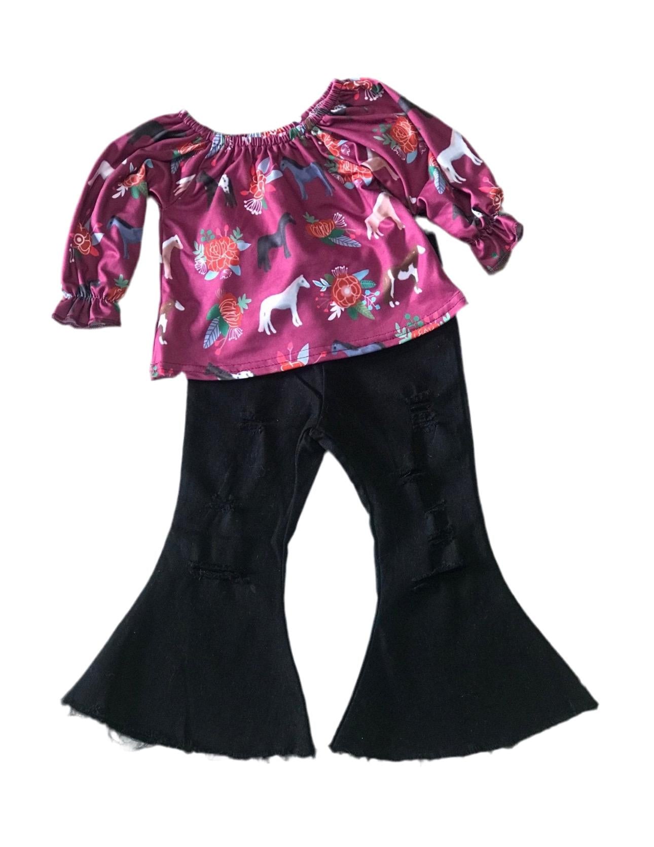 Girls&#39; Horse Shirt & Distressed Jeans Outfit | Western Birthday 
This adorable Horse-Themed Outfit is perfect for your little fashionista! Whether it’s for a birthday party or a special day out, this high-quality set will make your girl stand out.