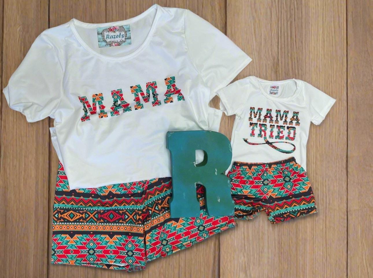 Kids "Mama Tried" Aztec Western Short Set – Baby & Toddler Cowgirl Outfit | Western Girl Summer Clothes | Razels Exclusive
