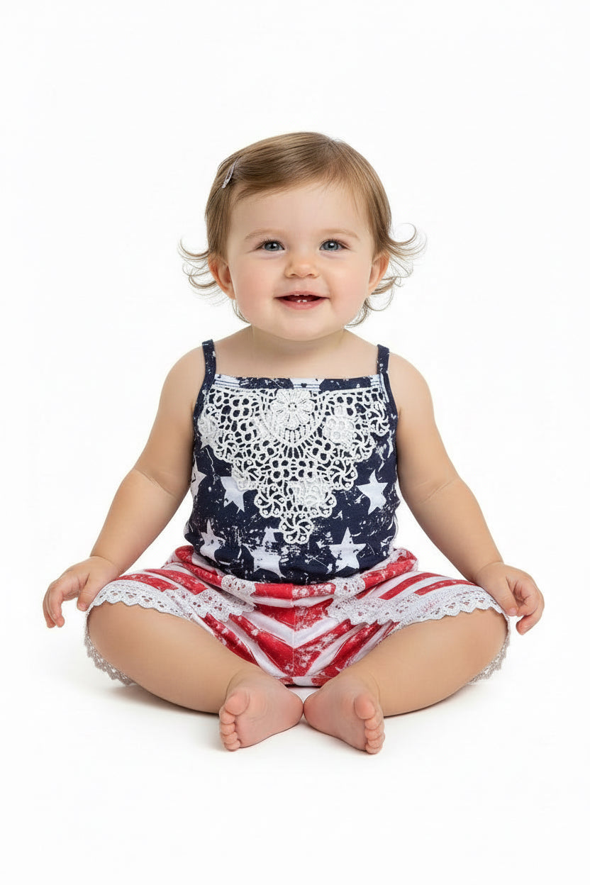 4th of July Girls Romper USA Flag Outfit Patriotic American Flag Jumpsuit Toddler Kids Summer Clothes -Razels