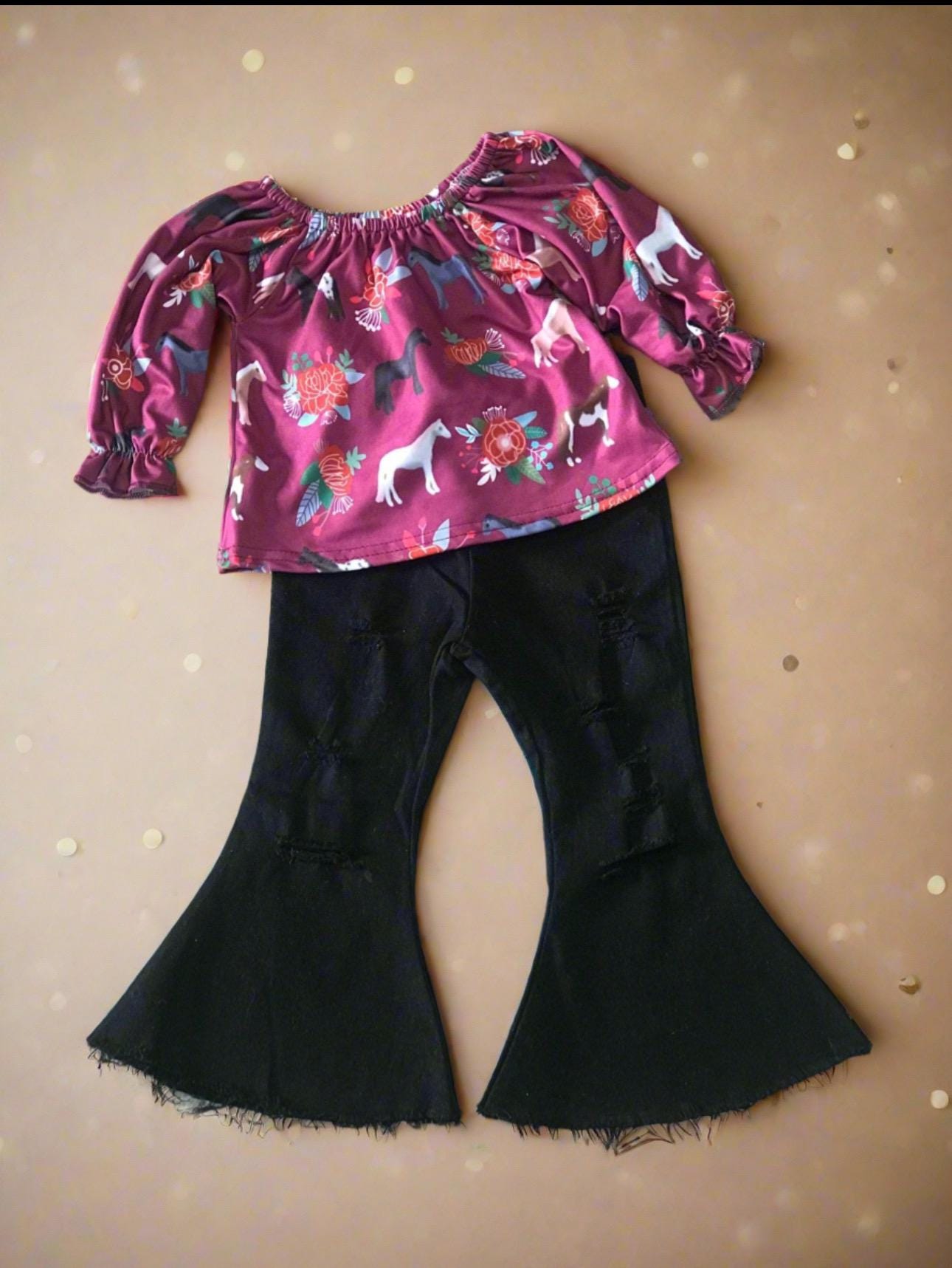 Girls&#39; Horse Shirt & Distressed Jeans Outfit | Western Birthday 
This adorable Horse-Themed Outfit is perfect for your little fashionista! Whether it’s for a birthday party or a special day out, this high-quality set will make your girl stand out.