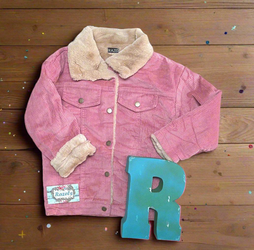 Kids Western Corduroy Coats with very soft and warm Sherpa lining. Available in pink, yellow and brown.