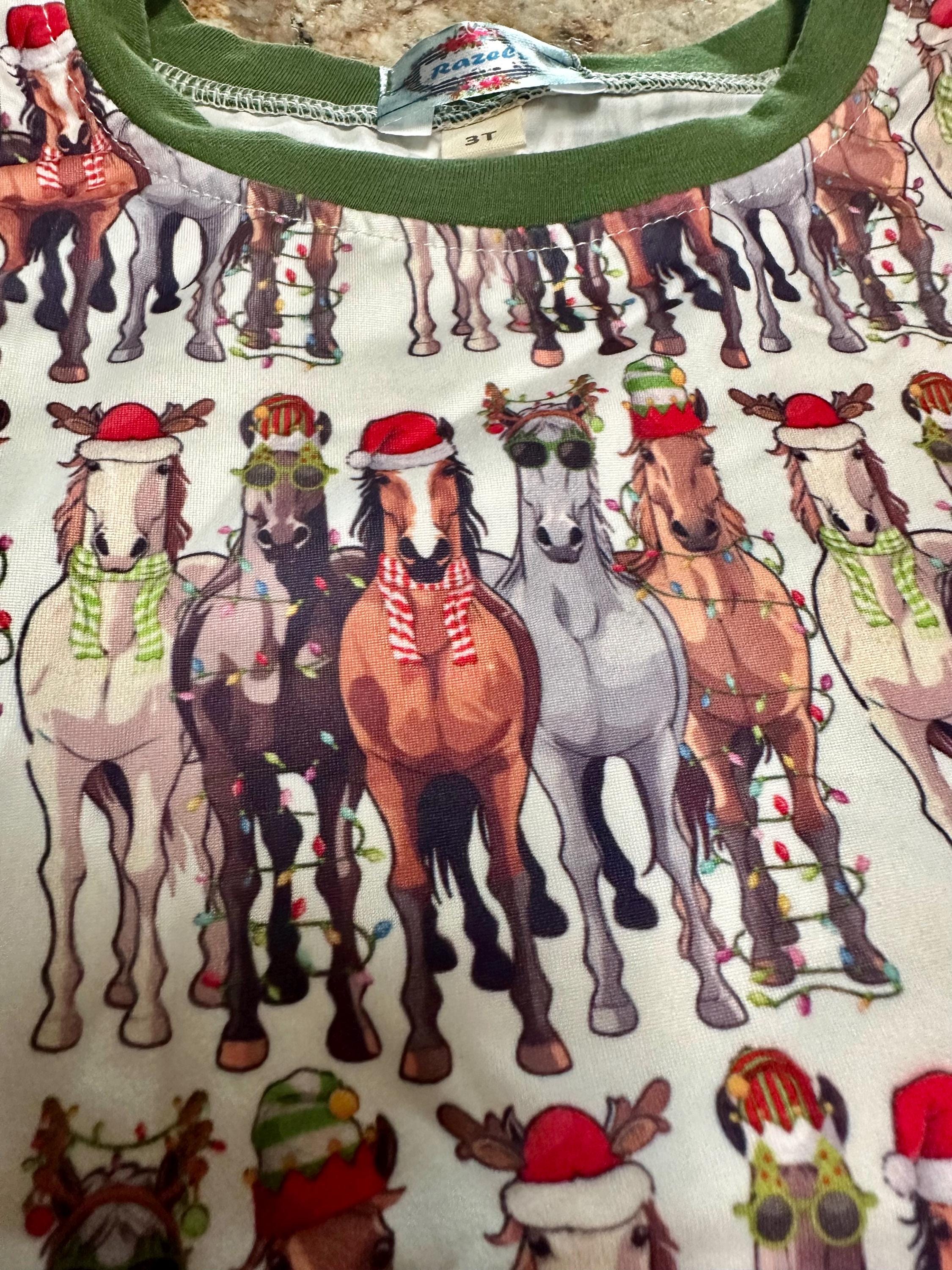 Christmas Horse Pajamas – Matching Family Holiday PJs | Festive Horse Lover Sleepwear

Celebrate the holidays in Western style with Razels’ exclusive Christmas Horse Pajamas – the perfect matching family PJs for horse lovers! This festive holiday set features a joyful herd of horses dressed for Christmas:

❄️Bay horse in a Santa hat & scarf
❄️Grey horse with reindeer antlers
❄️Playful ponies tangled in twinkling Christmas lights 🎄