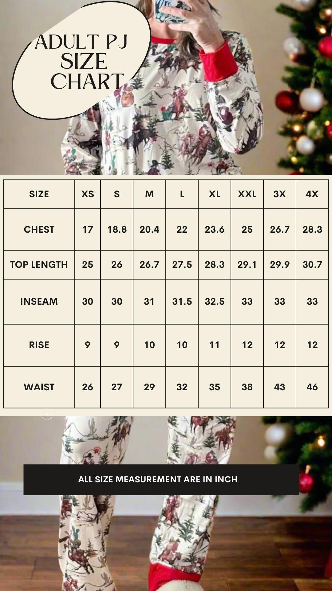 Razels adult pajama size chart