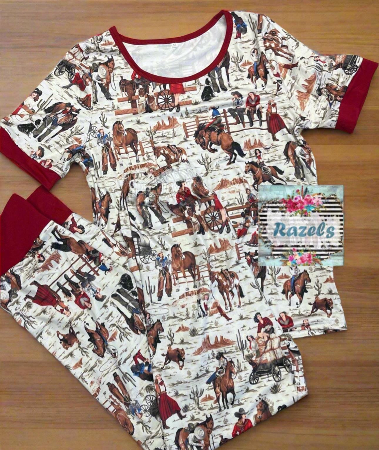 🌸 Women’s Cowgirl Pajamas – Retro Western Cotton PJs 🤠

✨ Matching Kids’ PJs
Create the sweetest Mom & Me Cowgirl Pajamas! Available in kids’ sizes from 3–6 months through 14/16 (sold separately). 💞

✨ Comfy & Carefree
✓ 95% cotton / 5% spandex blend for the perfect stretch
✓ Soft, breathable, and lightweight
✓ Machine washable & dryer safe 🧺
✓ True to size—model is wearing a medium