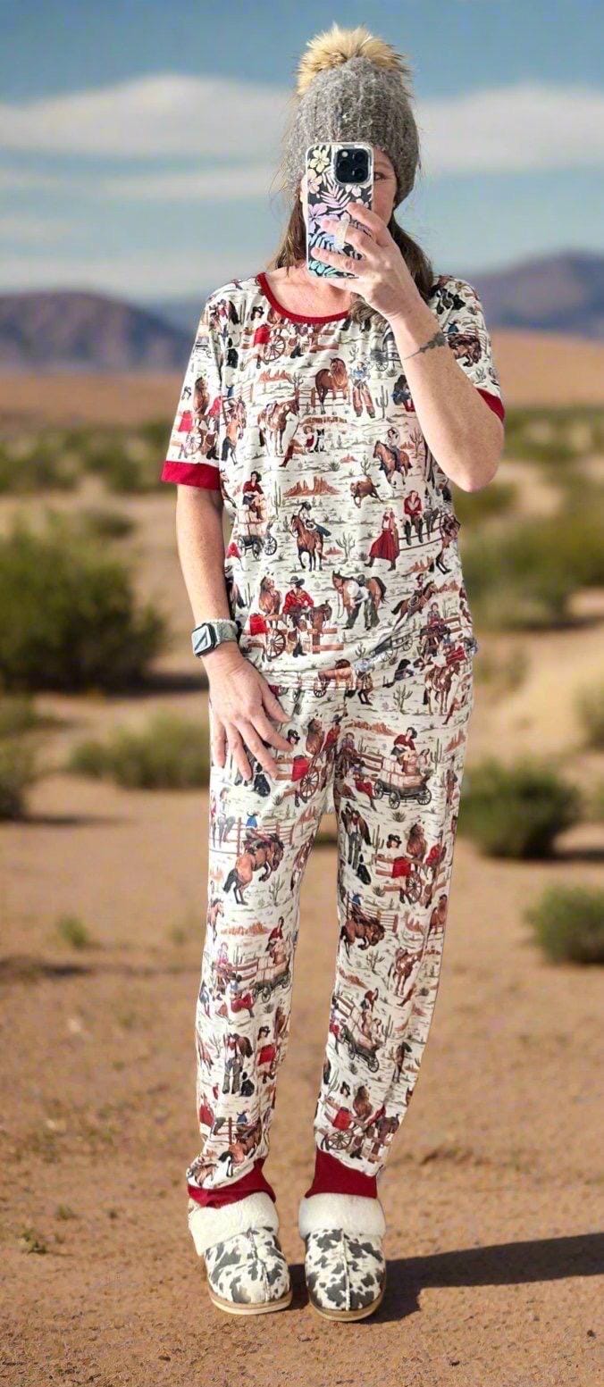 🌸 Women’s Cowgirl Pajamas – Retro Western Cotton PJs 🤠

✨ Matching Kids’ PJs
Create the sweetest Mom & Me Cowgirl Pajamas! Available in kids’ sizes from 3–6 months through 14/16 (sold separately). 💞

✨ Comfy & Carefree
✓ 95% cotton / 5% spandex blend for the perfect stretch
✓ Soft, breathable, and lightweight
✓ Machine washable & dryer safe 🧺
✓ True to size—model is wearing a medium