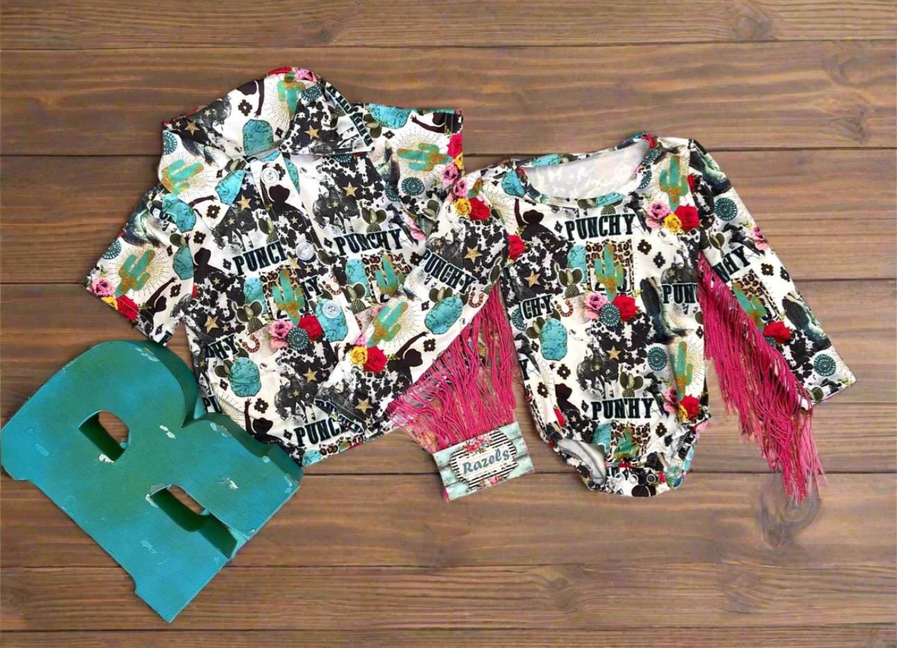 Rodeo Ready! 🤠

It’s almost Rodeo Time, and these Brother and Sister Rodeo Shirts are absolutely adorable! Whether your little Cowboy or Cowgirl is a rodeo fan or heading to the arena, these Punchy Cowboy & Cowgirl Shirts will have them looking like a true Showstopper! 🌟

✨ Why You’ll Love It:
✔ Cowboy Shirt & Cowgirl Fringe Leotard – Perfect for rodeo season!
✔ Fringe Leo adds the cutest Western flair for your little cowgirl.
✔ Soft & stretchy Cotton/Spandex blend for all-day comfort.