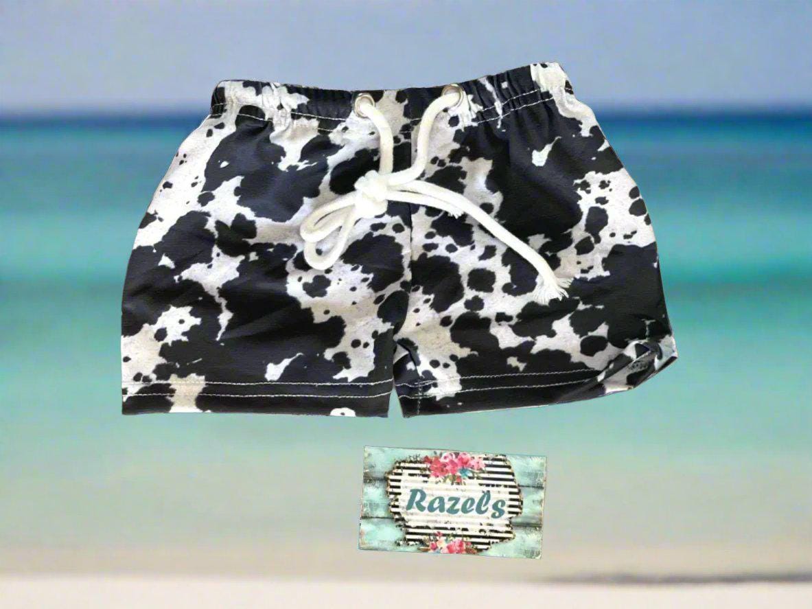Cow Print Swimsuit Matching Western Swimwear – Cowboy & Cowgirl Serape Swim Trunks, Girls&#39; 1-Piece & Tankini