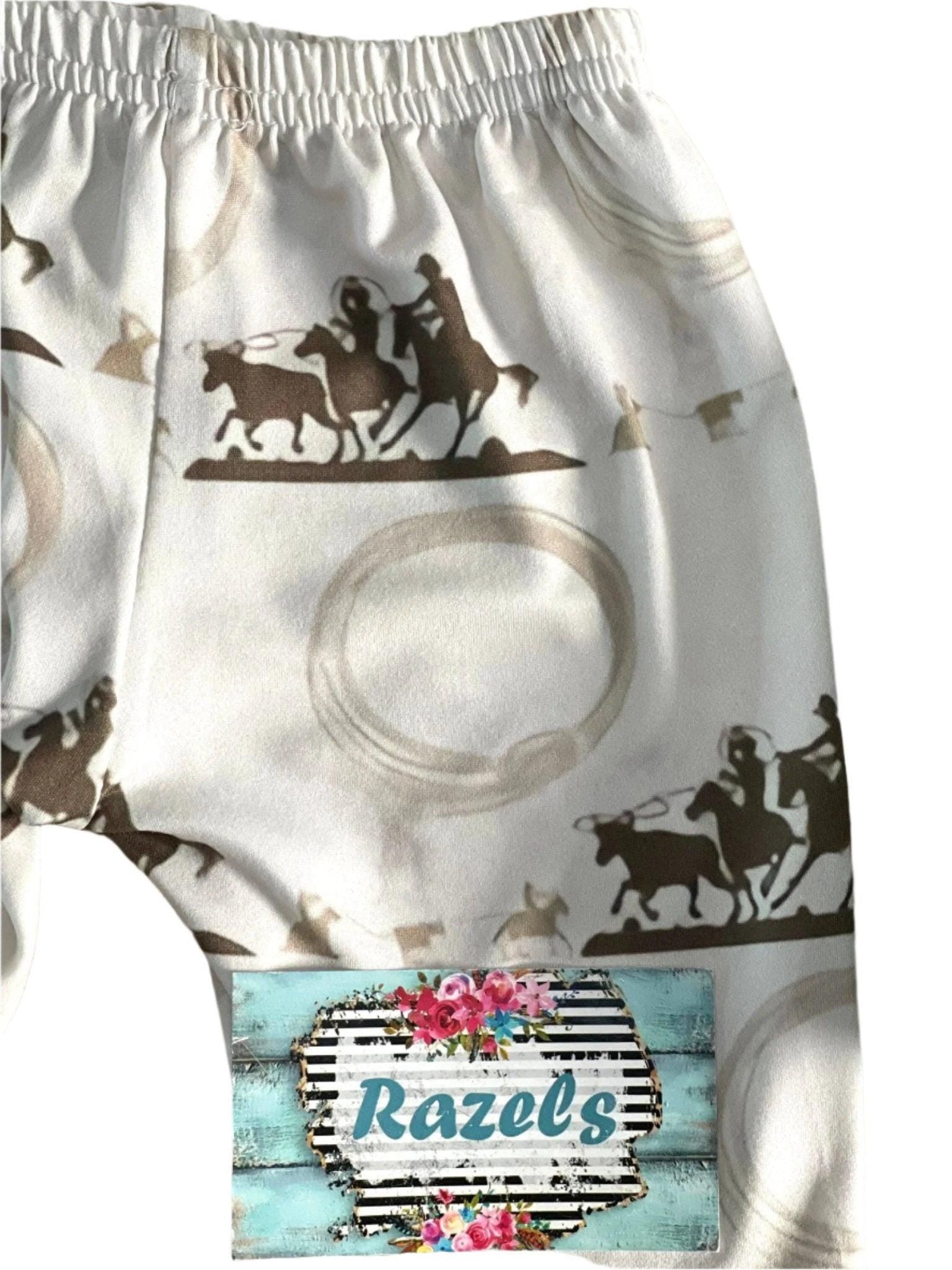 CLEARANCE $10 – Team Roper Bell Bottom Pants, Rodeo Flare Pants for Girls, Western Team Roping Print, Kids Cowgirl Outfit