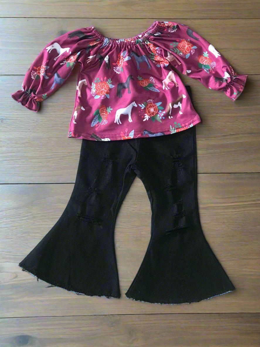 Girls&#39; Horse Shirt & Distressed Jeans Outfit | Western Birthday 
This adorable Horse-Themed Outfit is perfect for your little fashionista! Whether it’s for a birthday party or a special day out, this high-quality set will make your girl stand out.