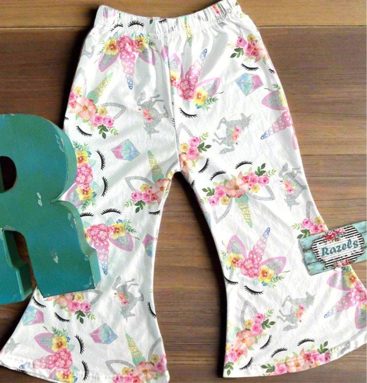 bell bottom pants for toddlers. Unicorn lover pants! 🦄 Toddler Unicorn Bell Bottoms🦄 And look at the price! 😍