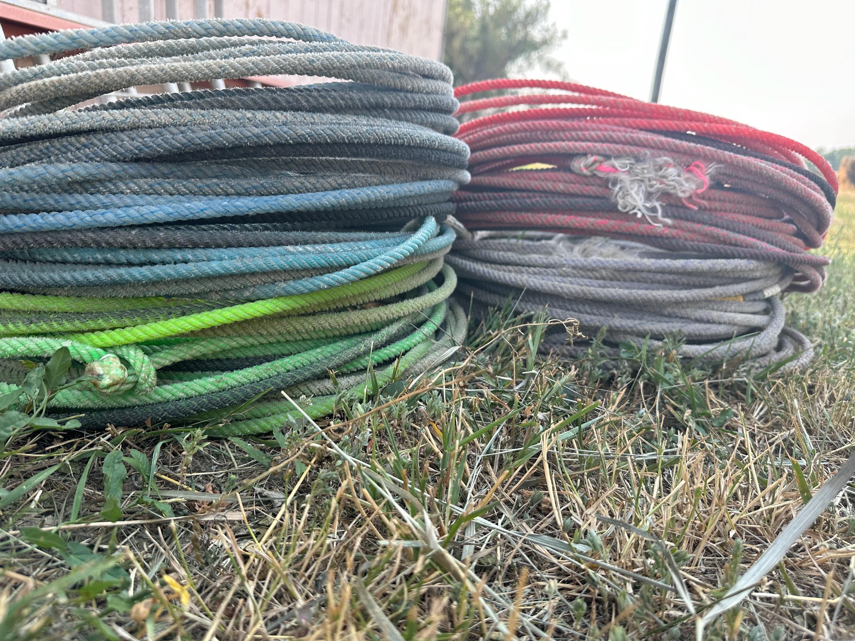 Used cowboy ropes available in pink, green, blue, and purple. Use these used lariat ropes for crafts such as baskets, wreaths, door decor, and centerpieces. Or heck, to play cowboy yourself!