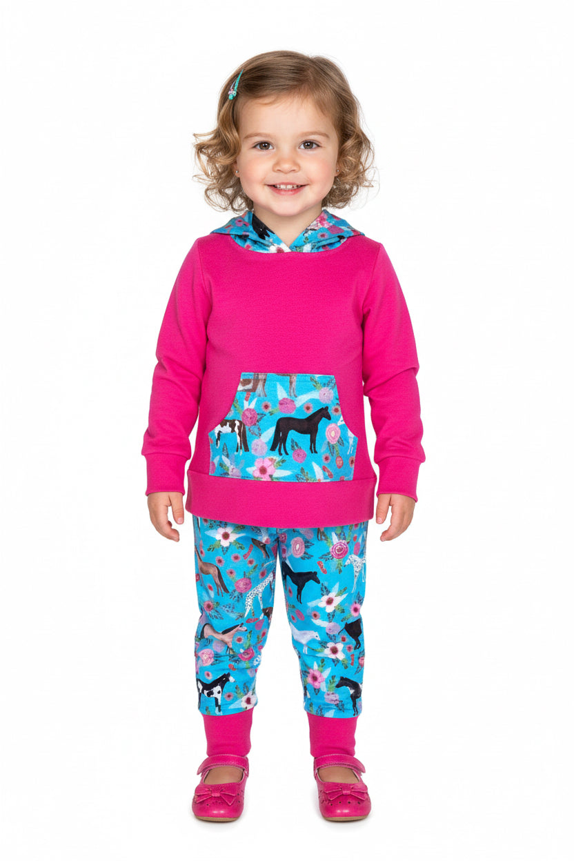Baby Girl Horse Outfit: Hot Pink Hoodie & Jogger Set -Razels