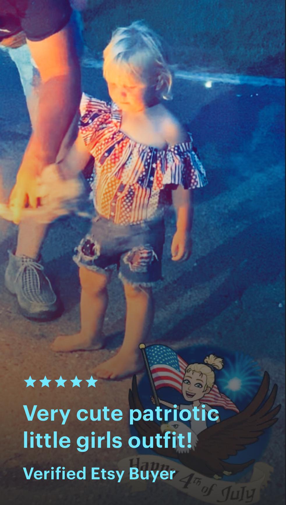 4th of July Toddler Outfit | Flag Shirt & Distressed Jean Shorts Set | USA Kids Clothes | Sizes 2T–5T -Razels