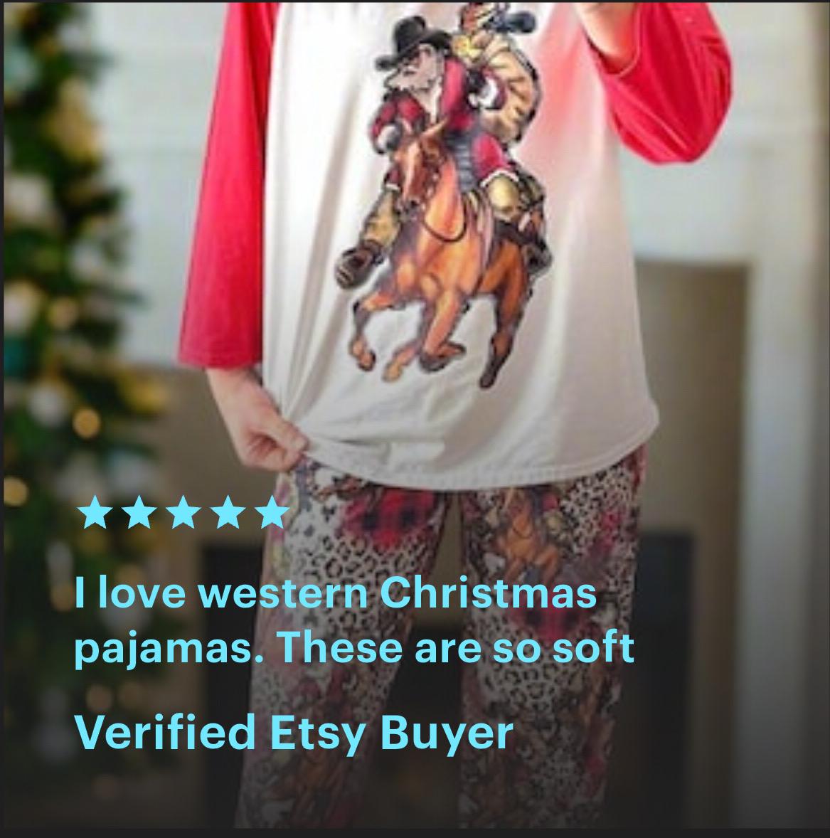 Cowboy Christmas Pajamas – Cowboy Santa Matching Family PJs | Western Holiday Sleepwear (Exclusive to Razels)

Giddy up, Jingle Horse! Celebrate the holidays Western-style with our exclusive Razels Cowboy Santa pajamas—perfect for Christmas morning photos, cozy movie nights, and new family traditions.

✓ Exclusive Razels design (nowhere else)
✓ Festive Western graphics—Cowboy Santa delivering gifts 🤠🎁
✓ Ships from Montana • FREE U.S. shipping on orders $35+
