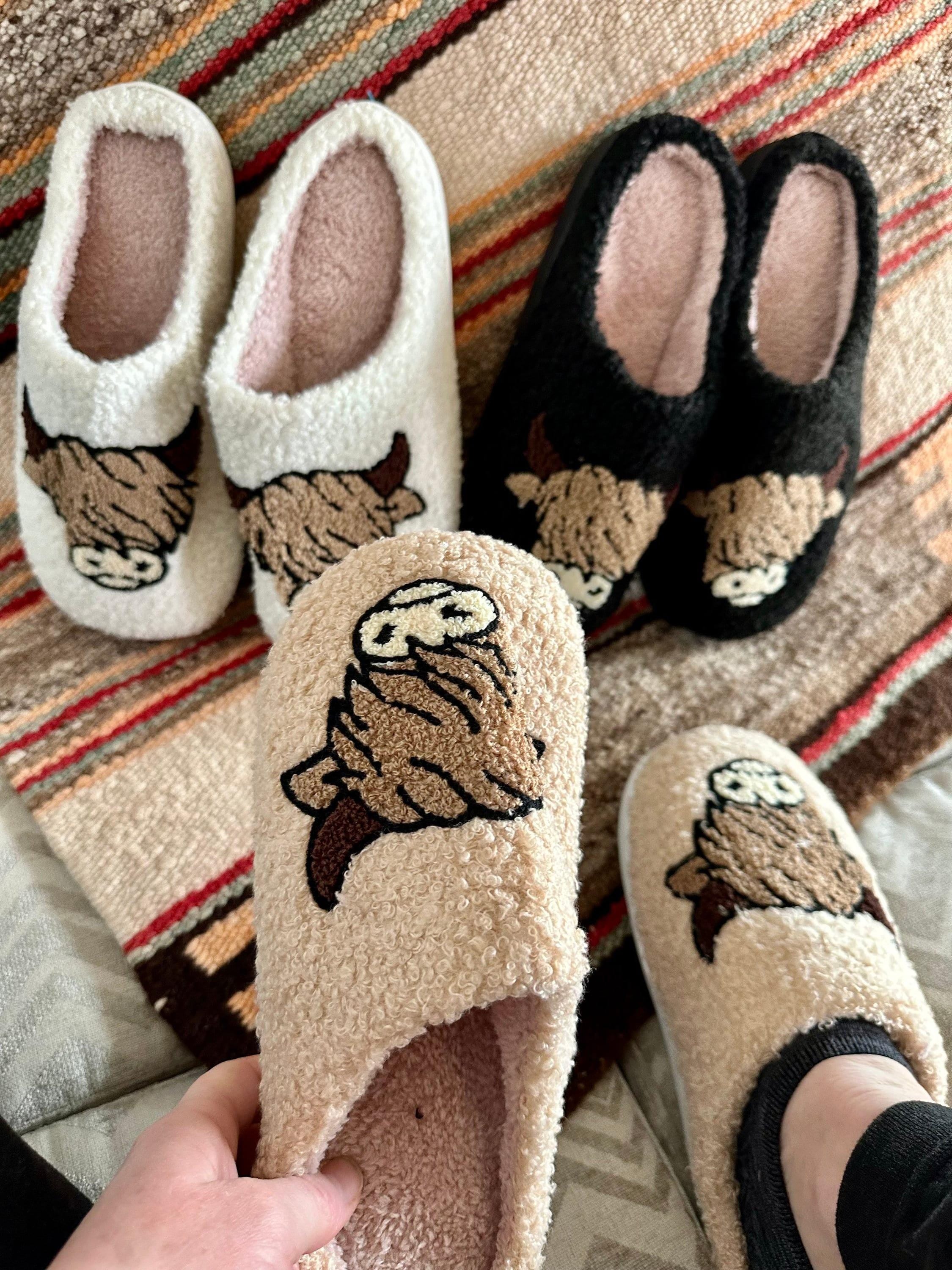 COW SLIPPERS Cozy Highland Cow House Shoes for Cow Lovers – Soft, Warm Cowgirl Gift with Free Shipping