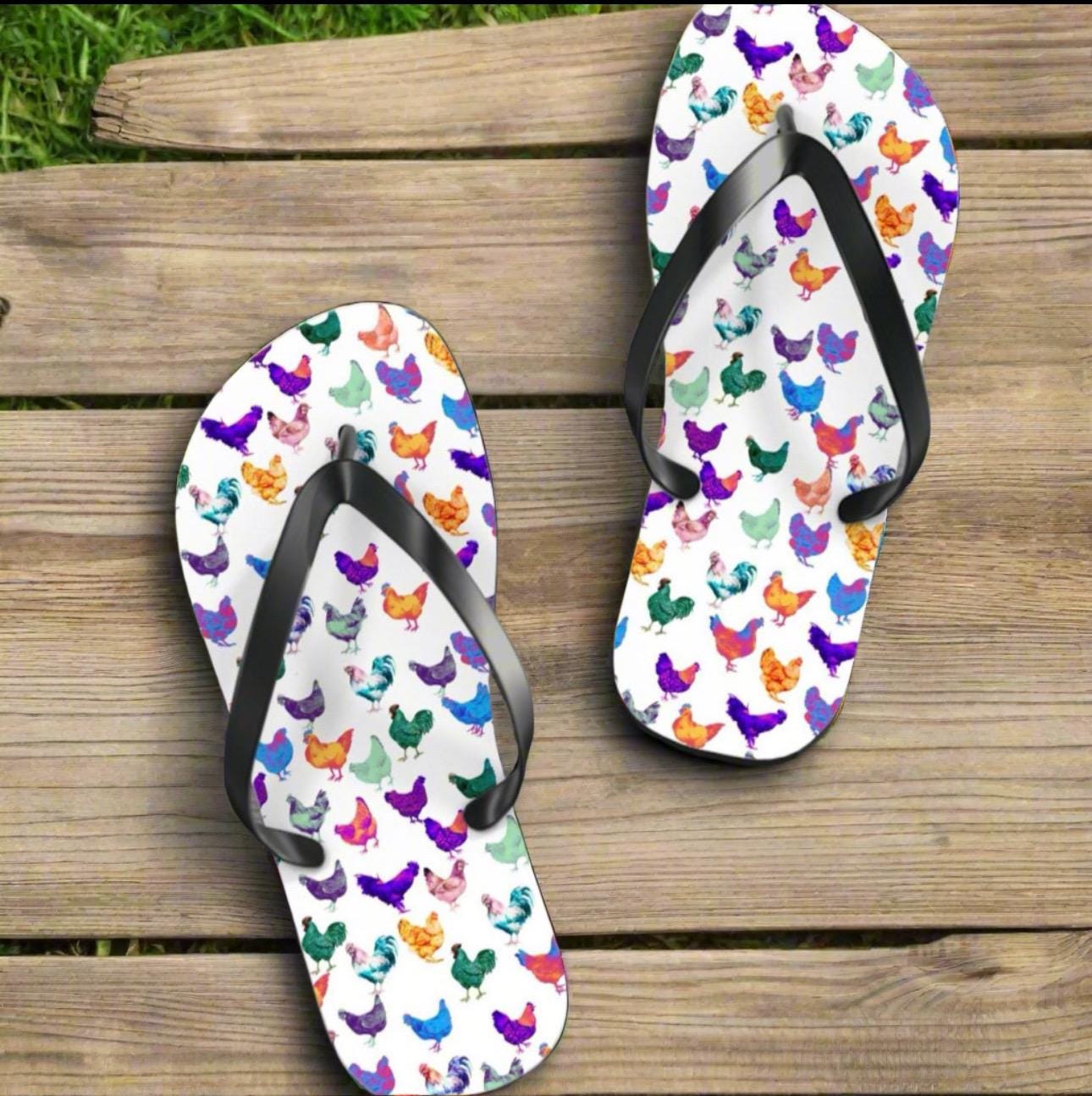 Chicken Flip Flops, Crazy Chicken Lady Flip Flops, Gift for Chicken Lover, Chicken Owner, Chicken Mama -Razels