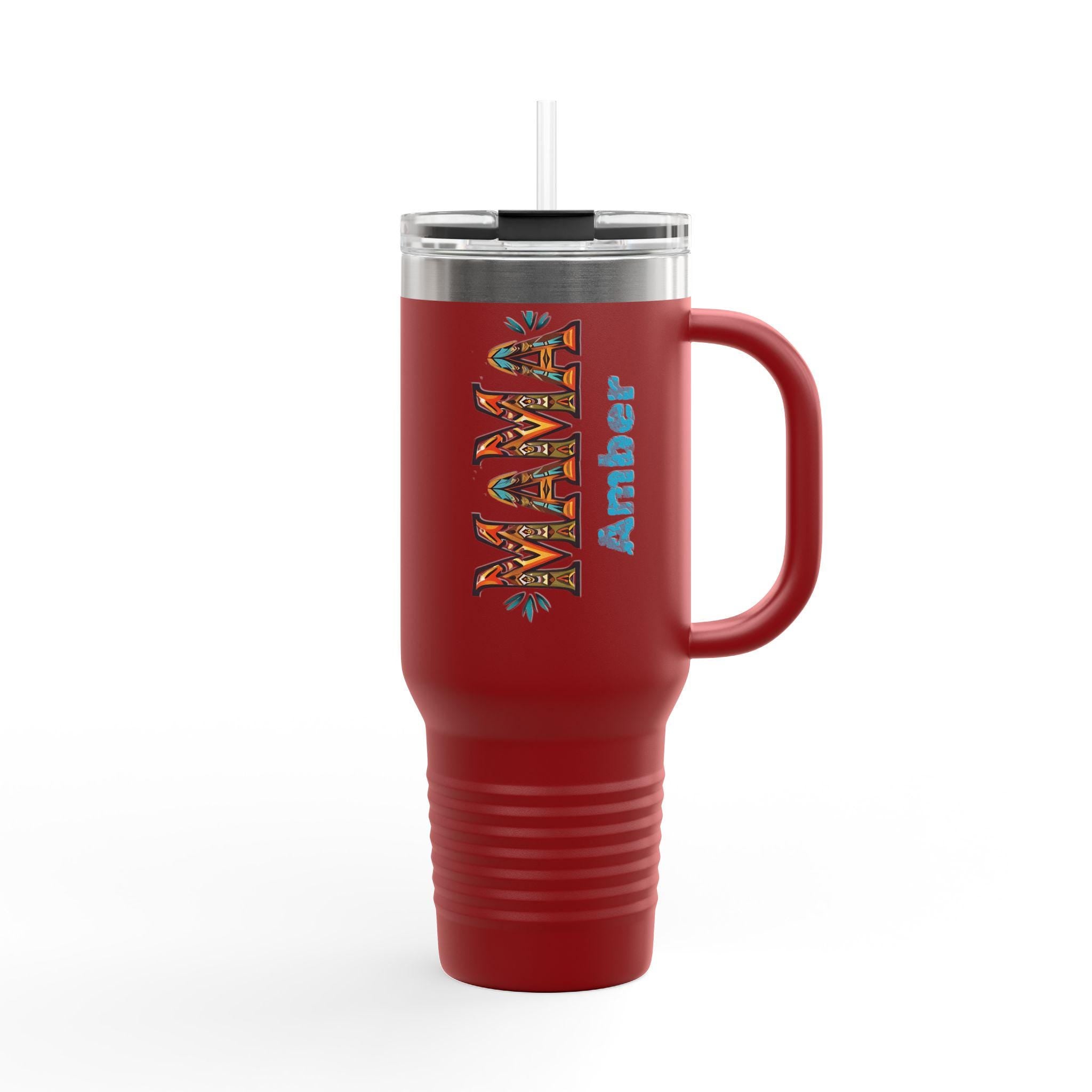 Personalized BOHO MAMA 40oz Travel Mug, Custom Name Tumbler with Handle