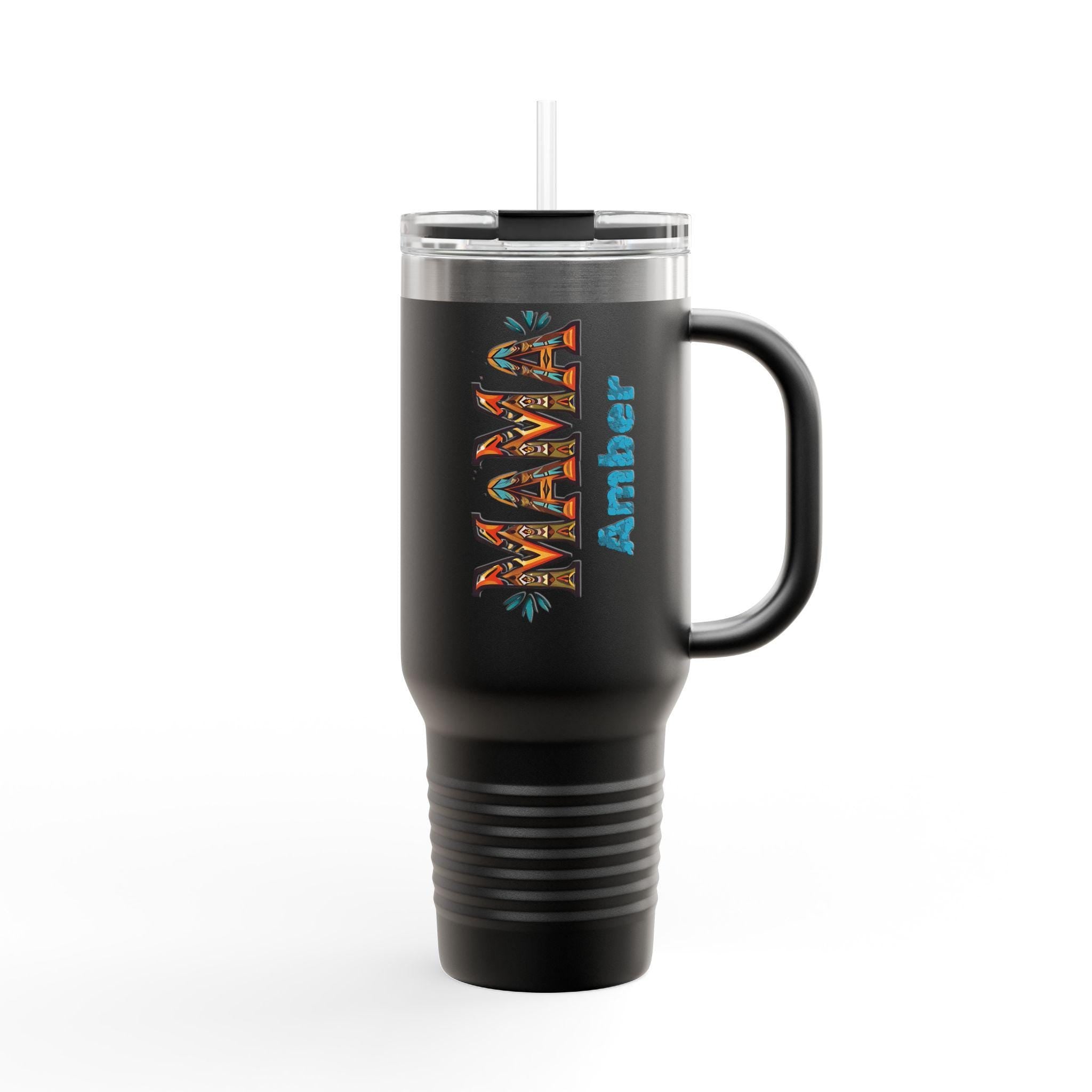 Personalized BOHO MAMA 40oz Travel Mug, Custom Name Tumbler with Handle