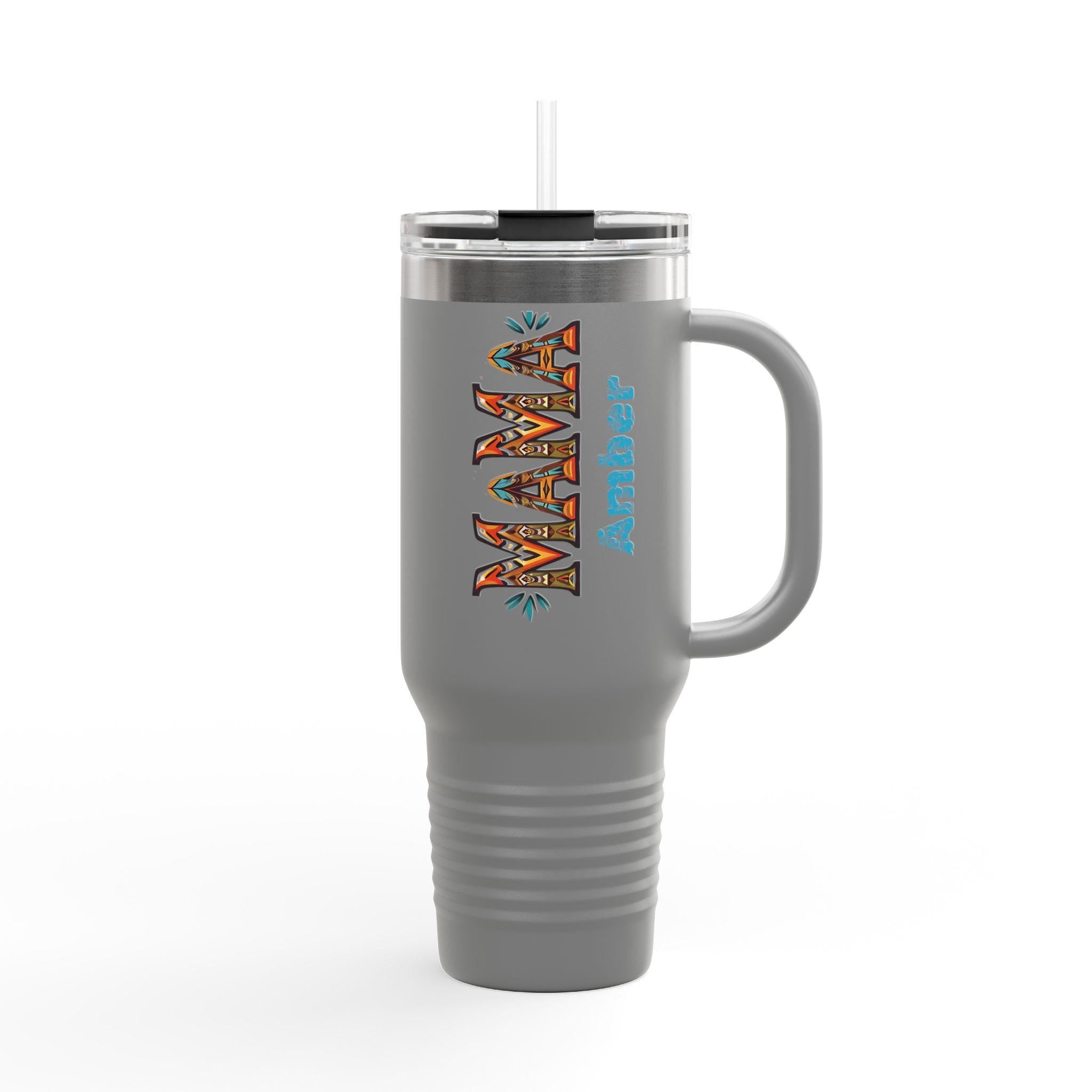 Personalized BOHO MAMA 40oz Travel Mug, Custom Name Tumbler with Handle