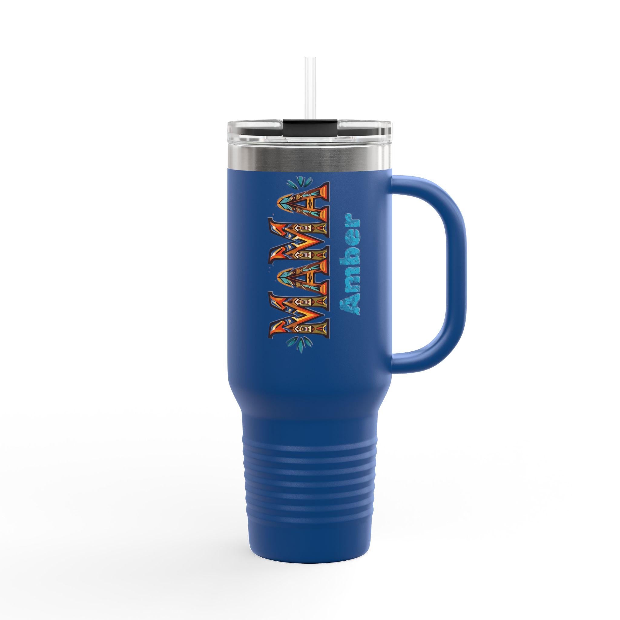 Personalized BOHO MAMA 40oz Travel Mug, Custom Name Tumbler with Handle