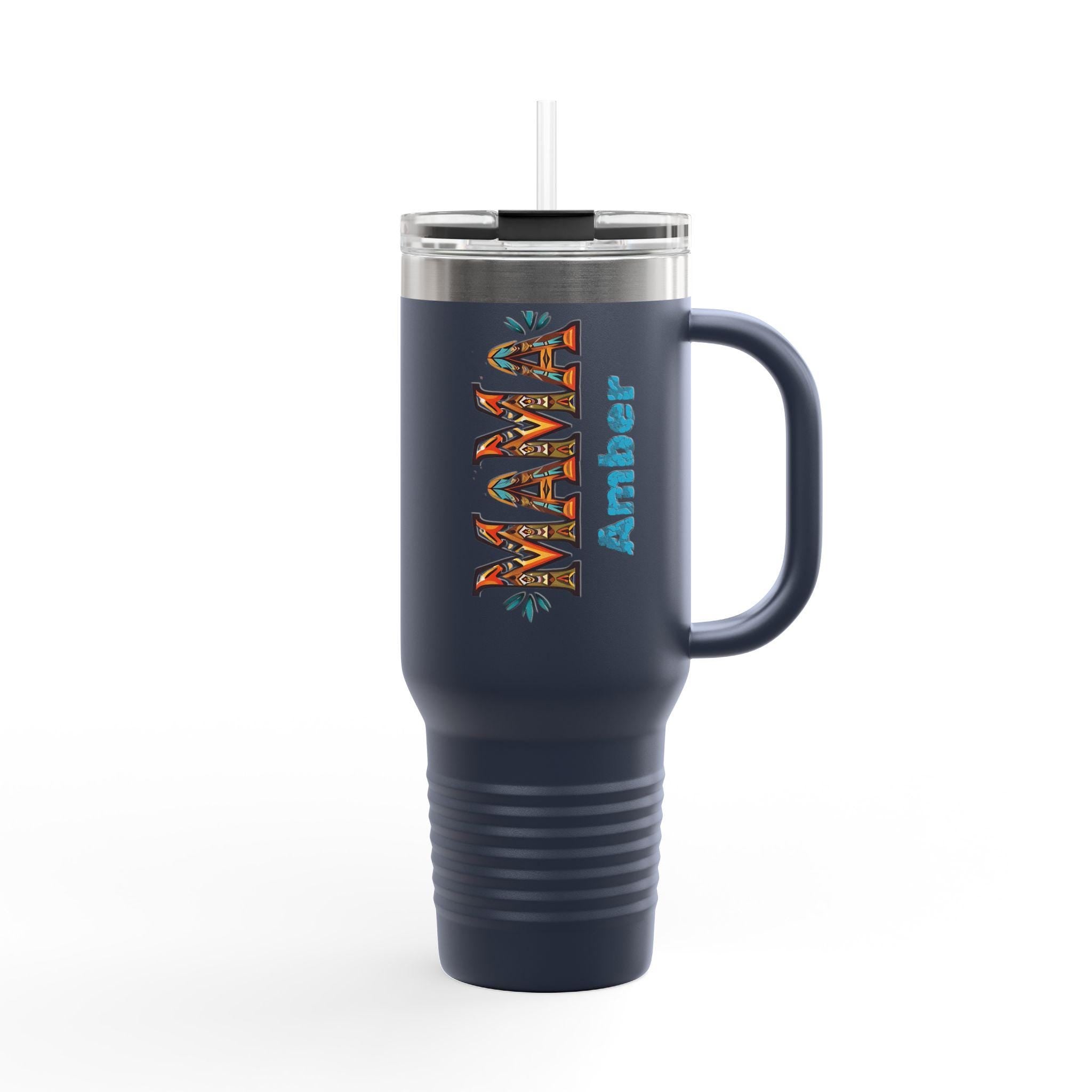 Personalized BOHO MAMA 40oz Travel Mug, Custom Name Tumbler with Handle
